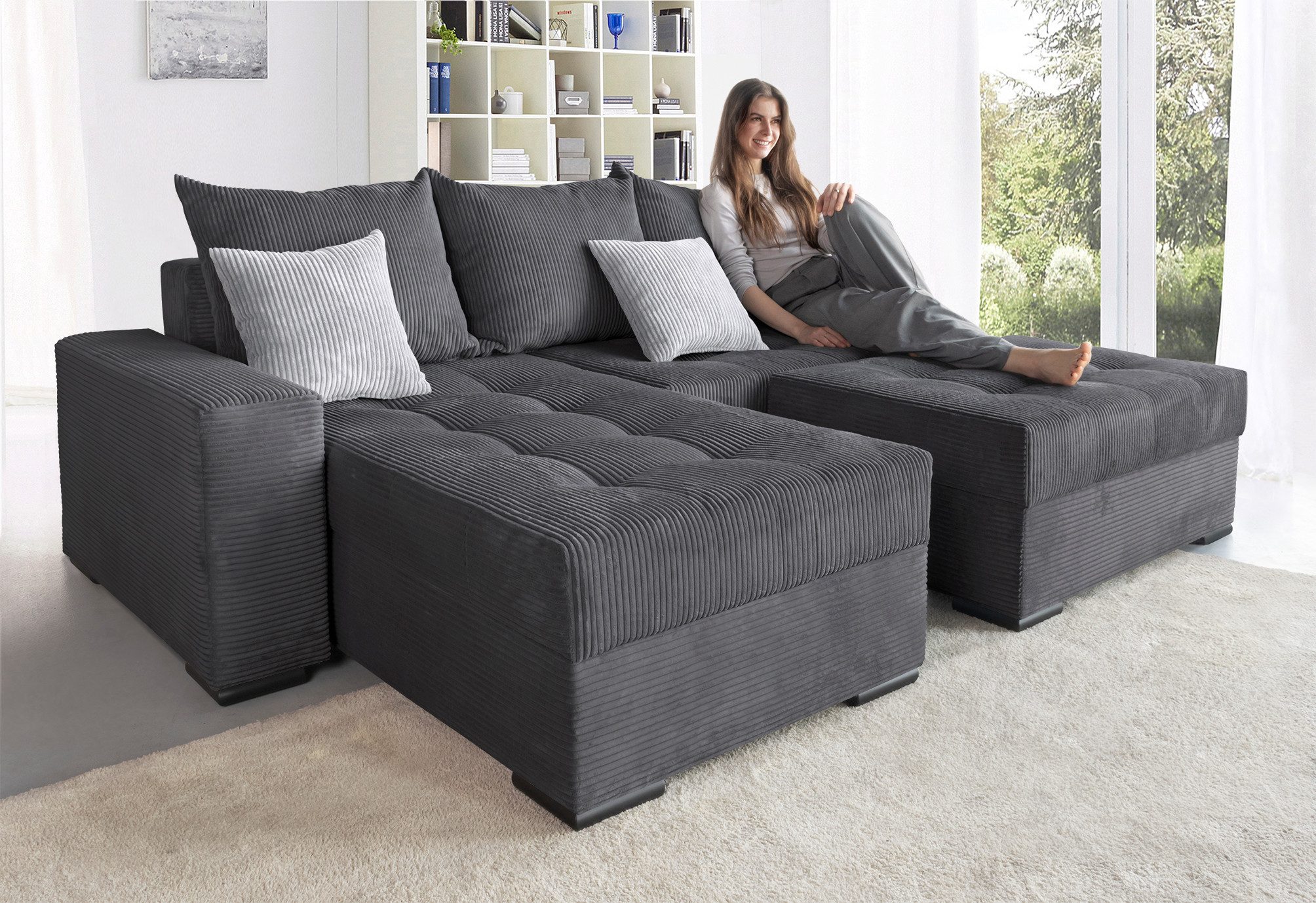 COLLECTION AB Ecksofa Josy L-Form, B: 214 cm in Cord, Cord-Mix, mit Bettfun günstig online kaufen