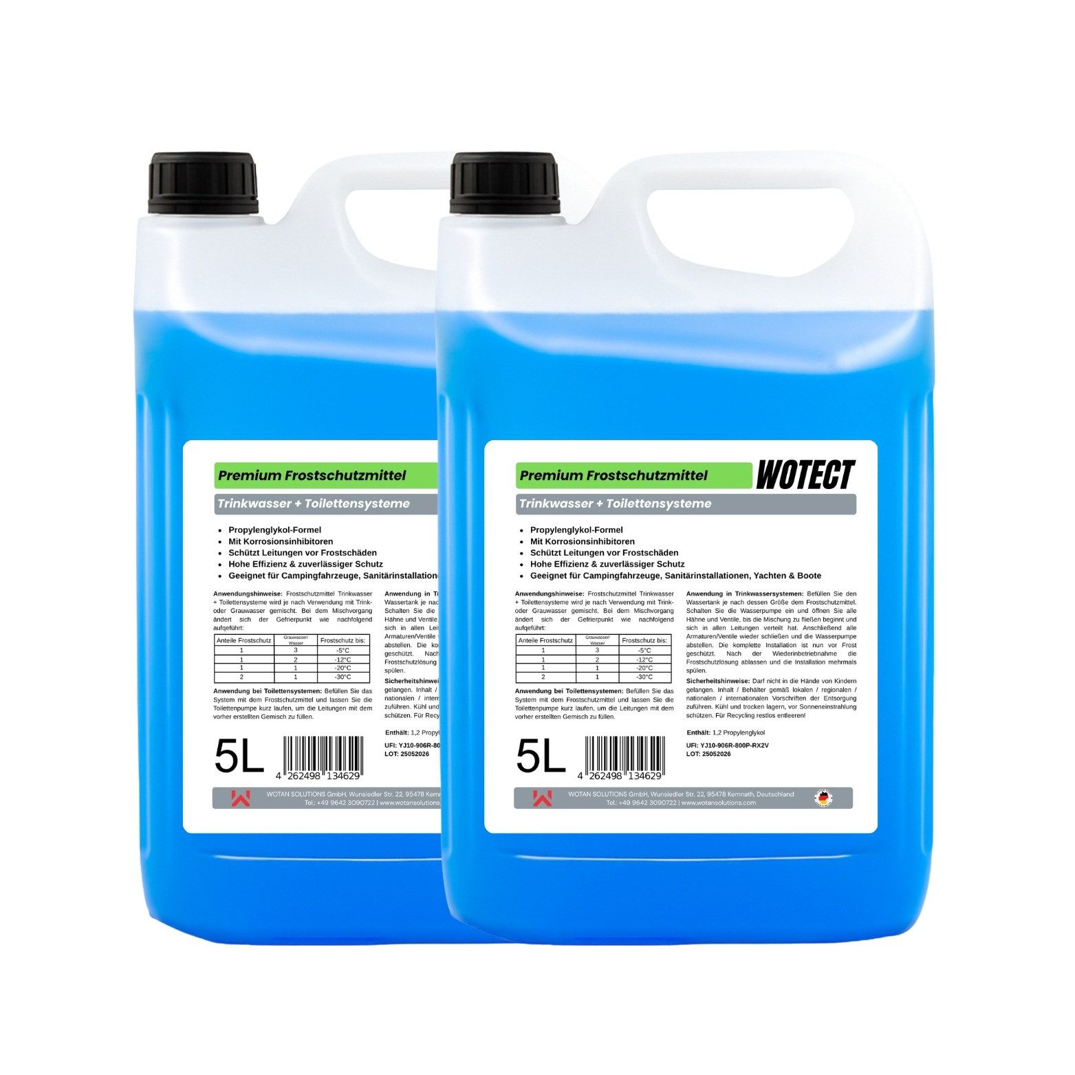 Wotect Trinkwasser-Frostschutz Premium Frostschutz für Trinkwasser- und Sanitärsysteme 10 L, bis -35 °C, 10 l, Frostschutz und Korrosionsschutz für Trinkwasser- und Sanitärsysteme