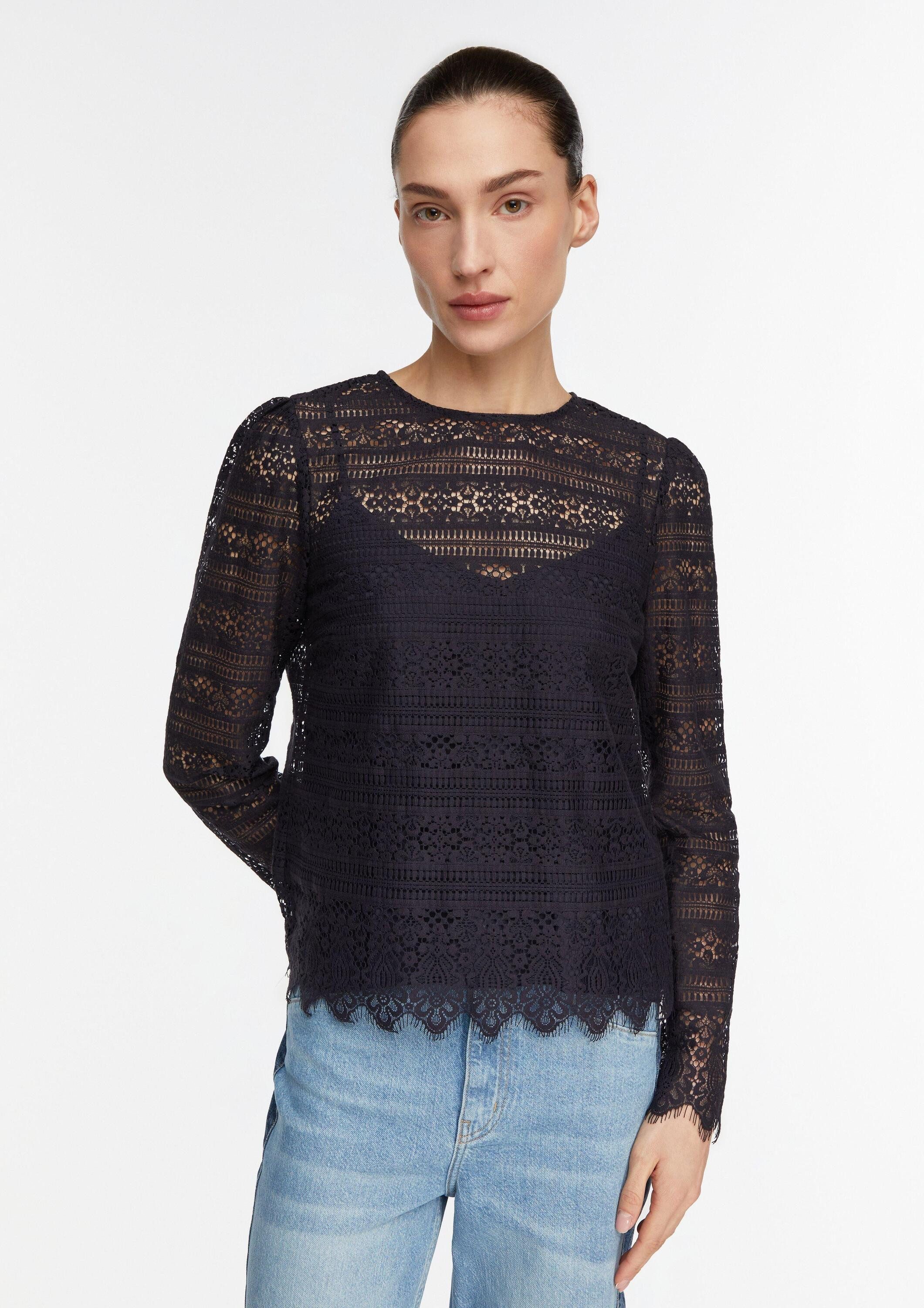 comma Langarmbluse Bluse Feminine Baumwollspitzenbluse mit herausnehmbaren Top