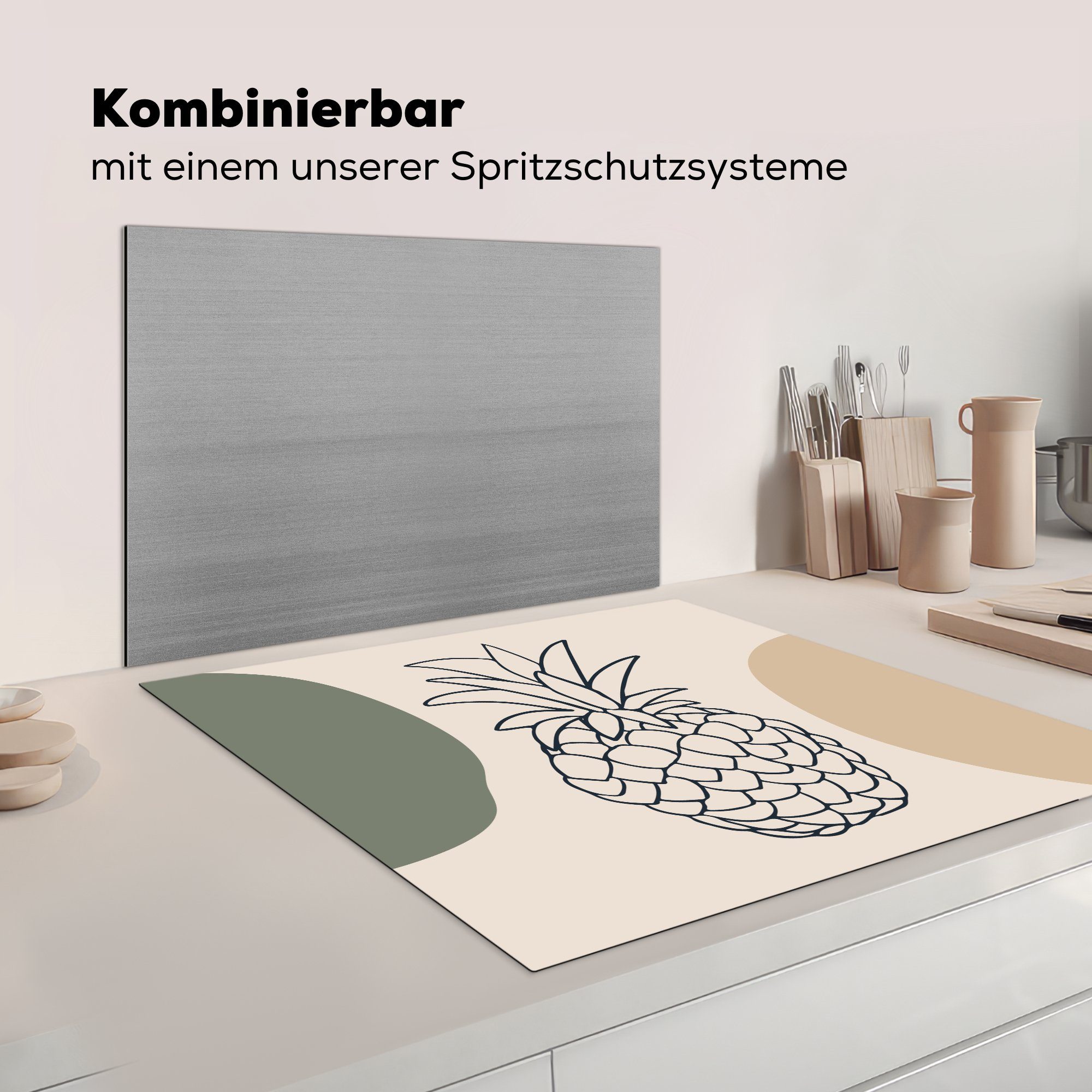 Arbeitsplatte Ananas, küche Herdblende-/Abdeckplatte - Pastell tlg), (1 cm, für Obst Vinyl, 78x78 MuchoWow - Ceranfeldabdeckung,