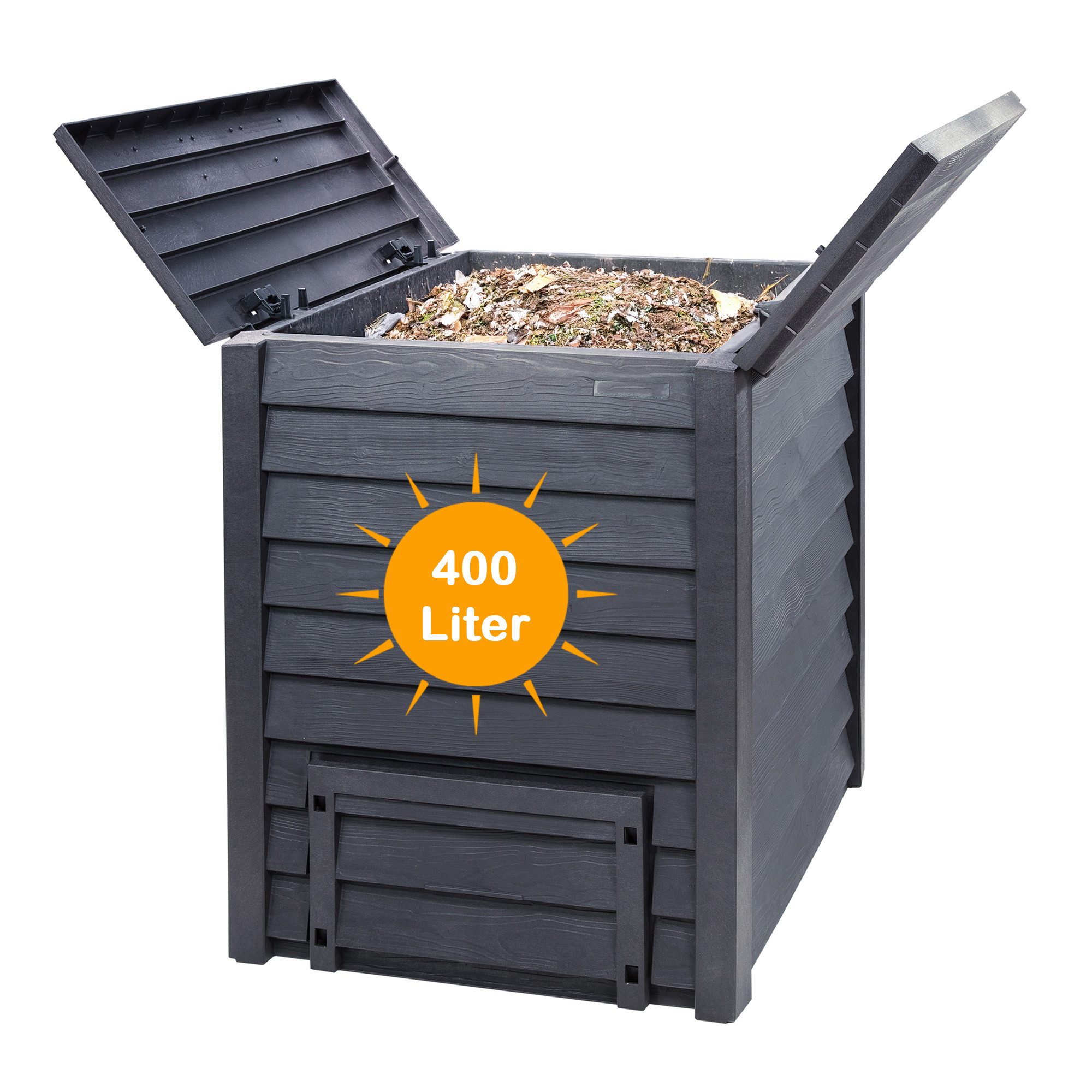 Yoursol Komposter Thermo Wood Komposter 400L, Komposter Garten aus Kunststoff anthrazit-, 400 l, Integriertes Belüftungssystem 2 große Flügelklappen