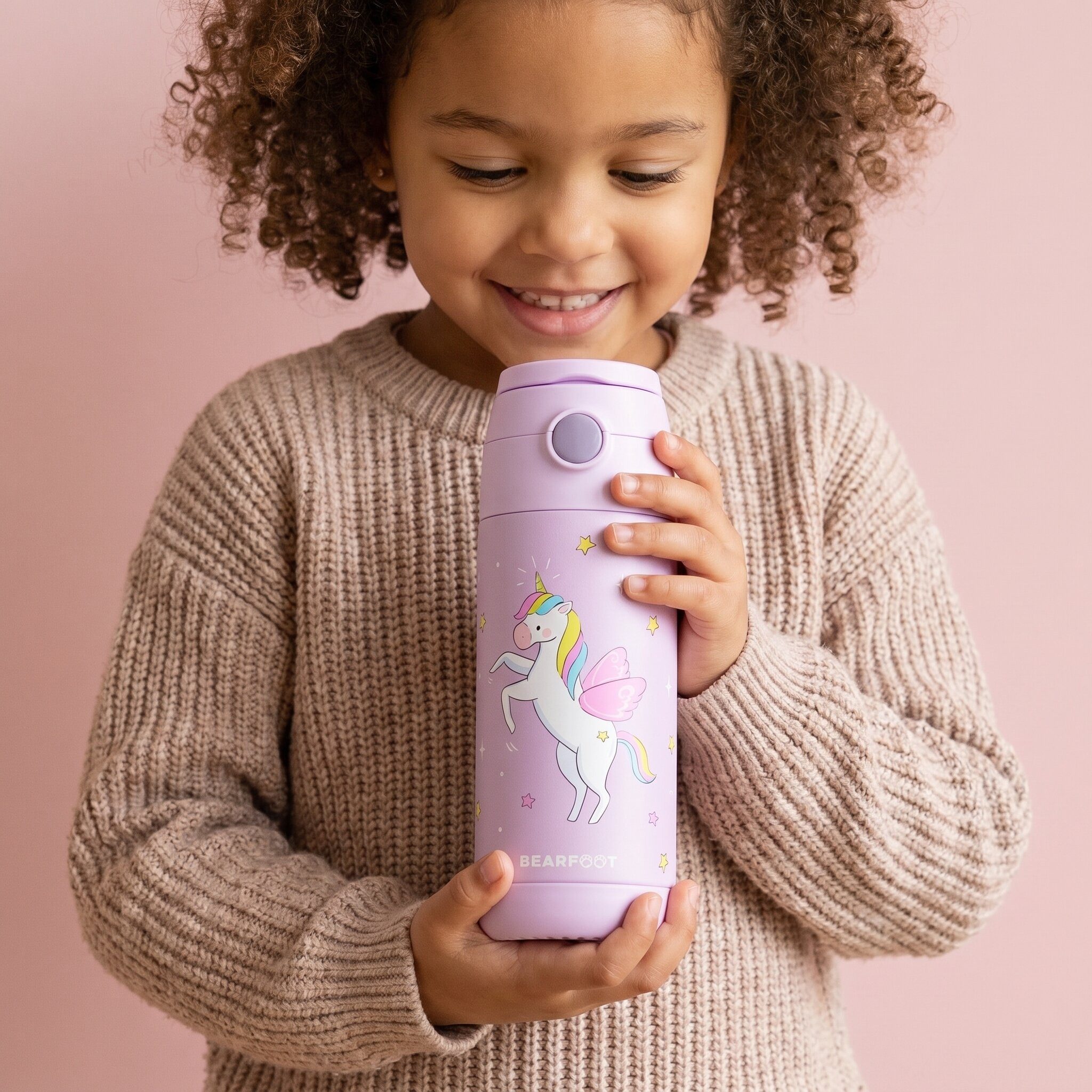 BEARFOOT Trinkflasche Thermo Kinder Trinkflasche Edelstahl - Einhorn lila, Thermosflasche, auslaufsicher, Edelstahl, Kinderflasche, BPA-frei – Bild 3 von 5
