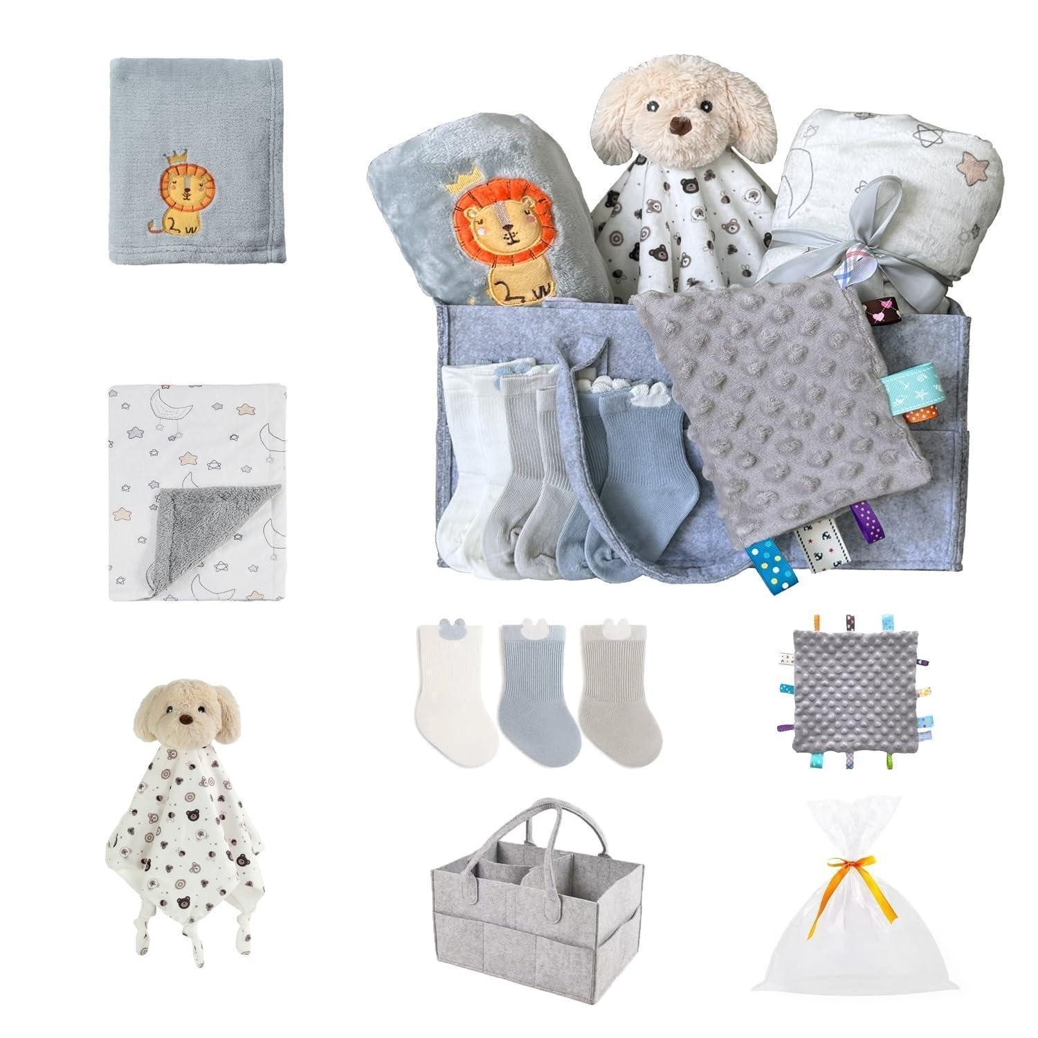 LuxusKollektion Geschenkbox Baby Geschenkset, Neugeborene Windelkorb 2 Decken
