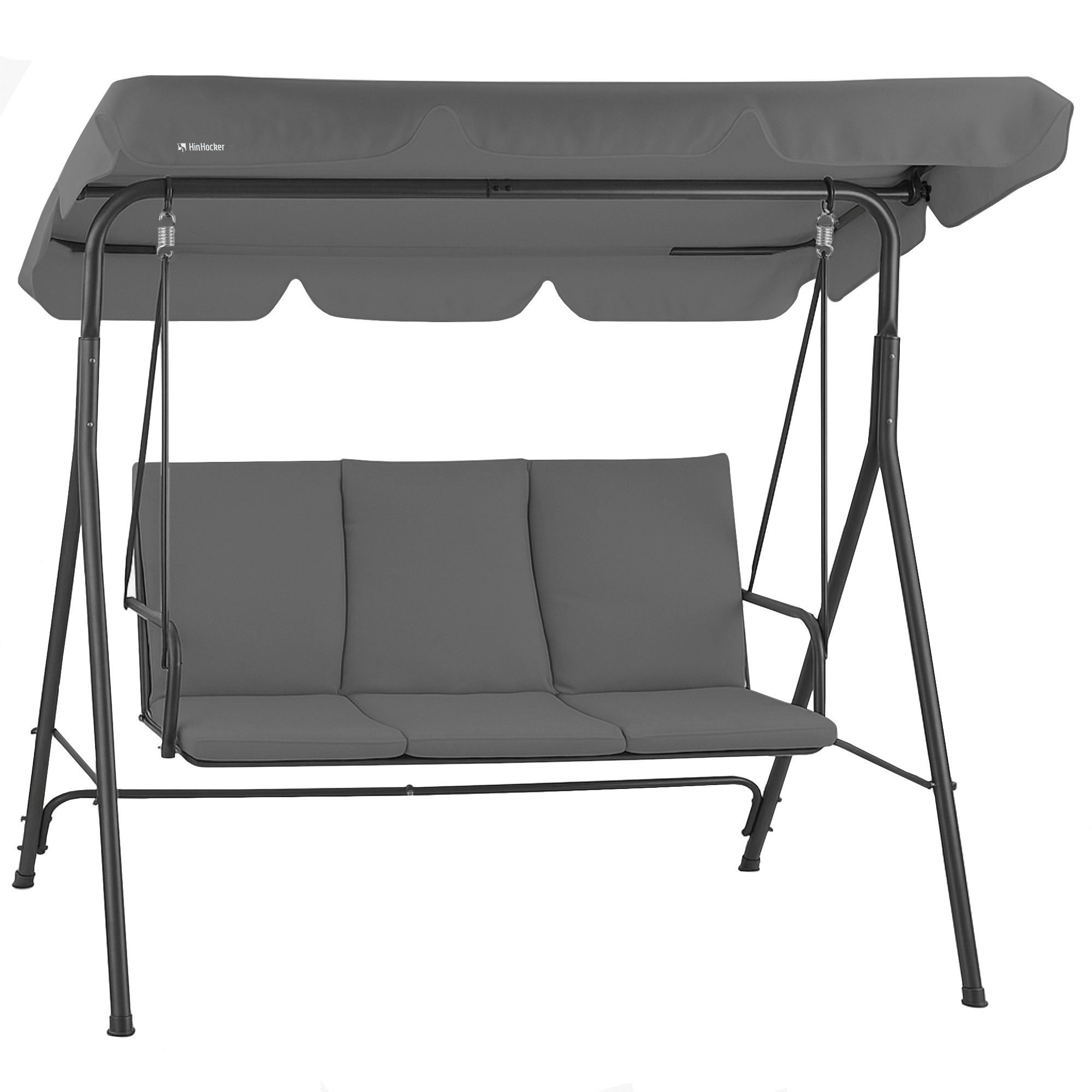HinHocker Hollywoodschaukel 3-Sitzer mit Sonnendach, Grau, bis 250 kg belastbar, Gartenschaukel, 3.00-Sitzer, Schwingen, Sonnendach