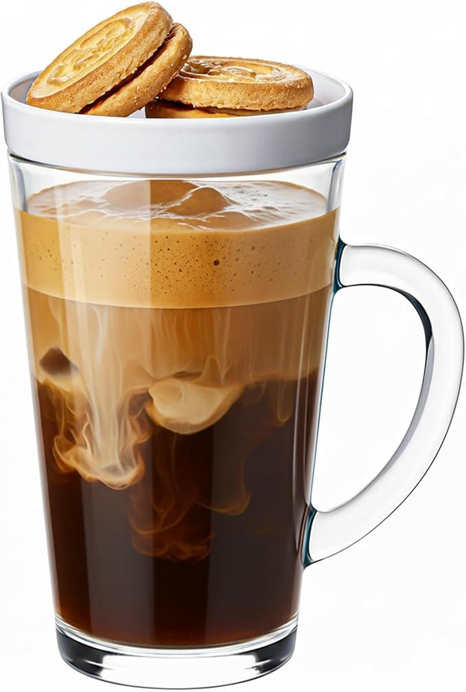 KONZEPT Teeglas Mit Deckel – 300 Ml Mit Henkel, 1-tlg., aus Glas Mit Deckel, hitzebeständig & spülmaschinengeeignet