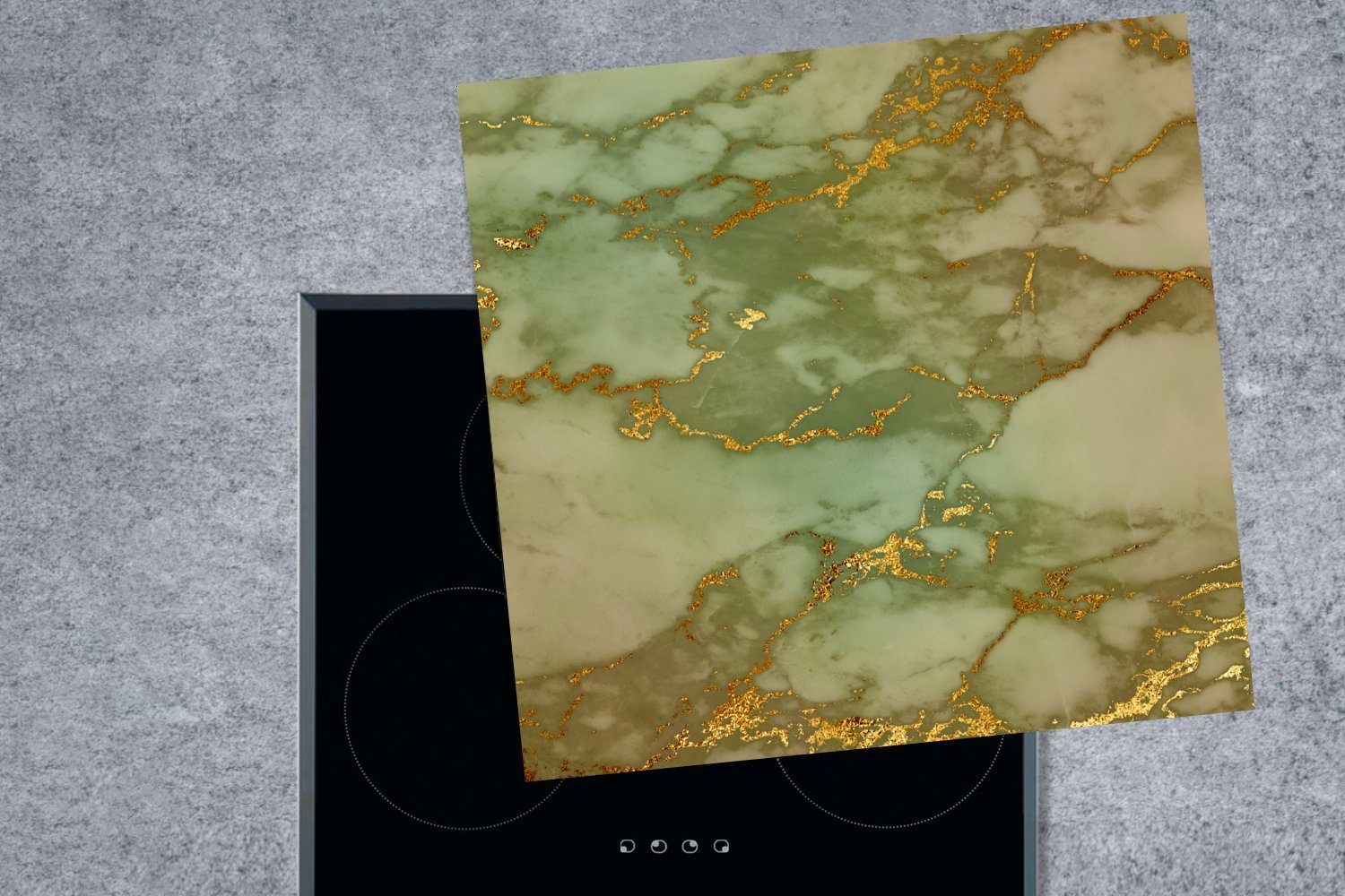 MuchoWow Herdblende-/Abdeckplatte Marmor - (1 Grün Muster Vinyl, küche tlg), für Arbeitsplatte - - cm, Gold, 78x78 Ceranfeldabdeckung