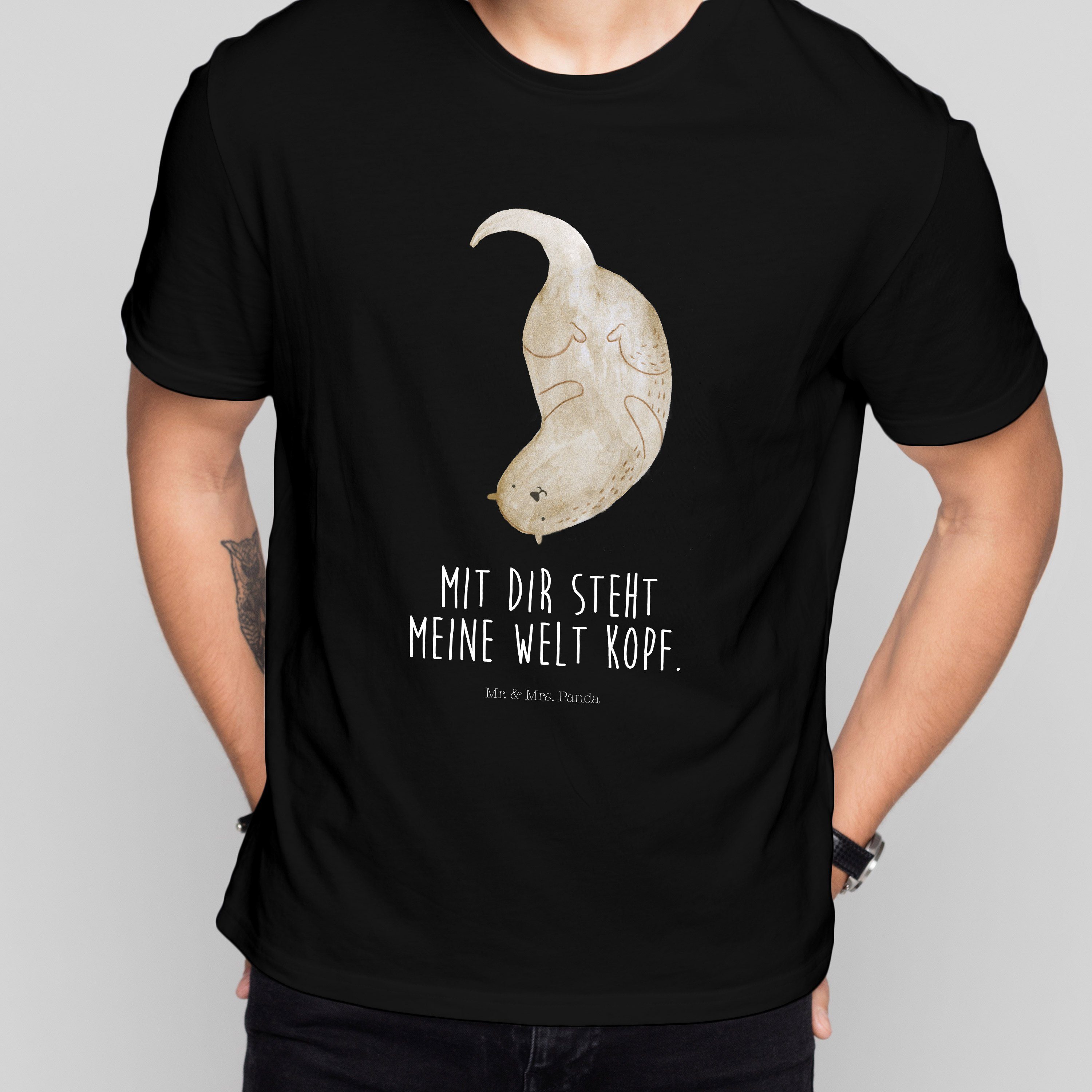 T-Shirt Otter kopfüber - Schwarz - T-Shirt, Shirt (1-tlg)