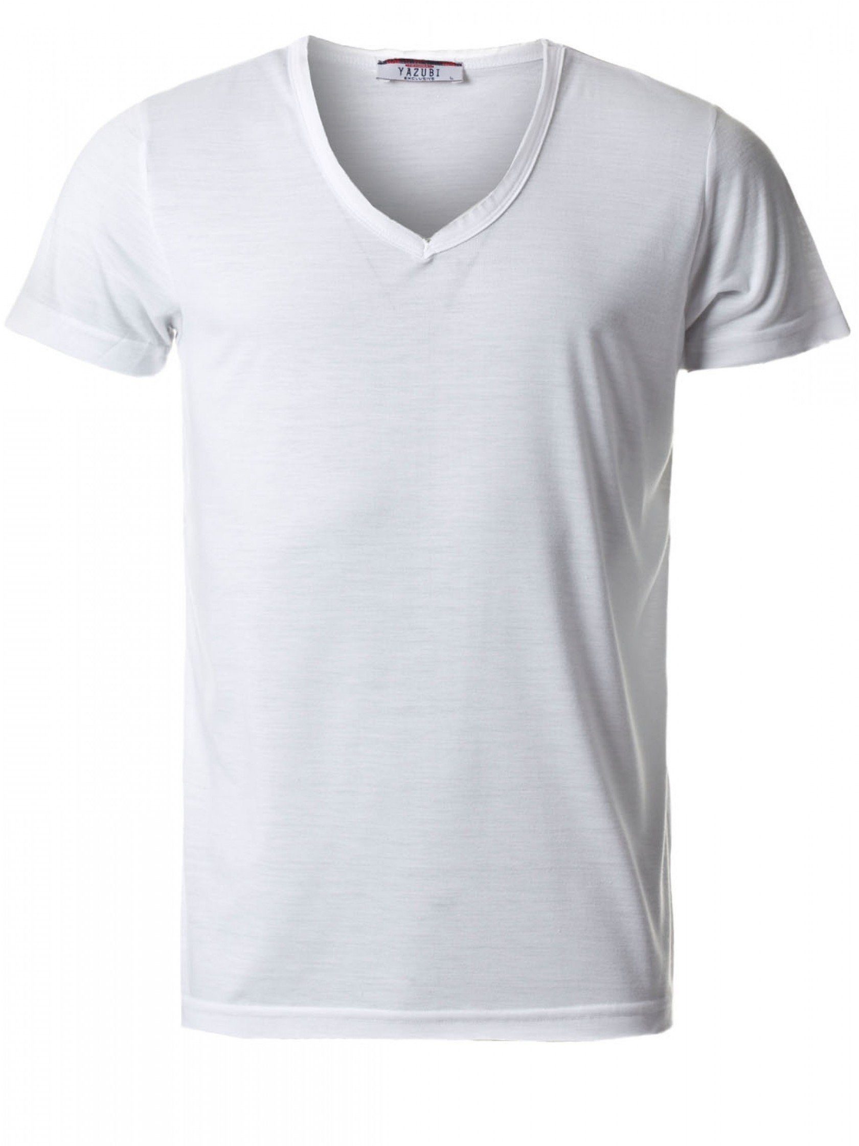 V-Ausschnitt mit Yazubi Noah Weiß T-shirt V-Neck bequemes white T-Shirt Shirt