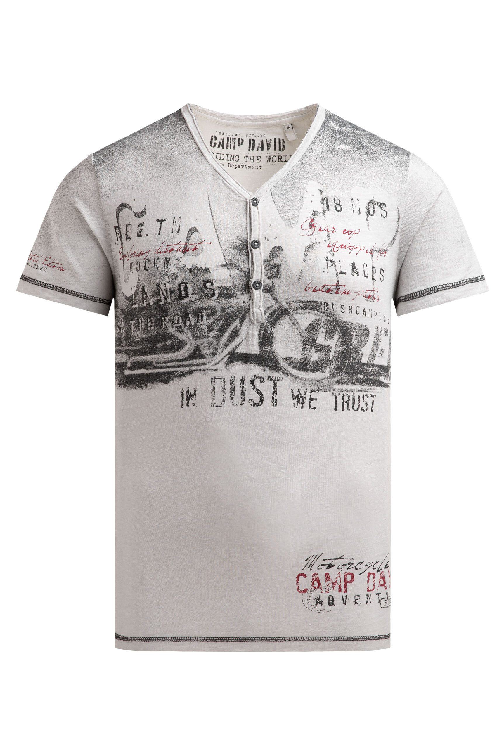 CAMP DAVID Henleyshirt mit offener Kante am Ausschnitt