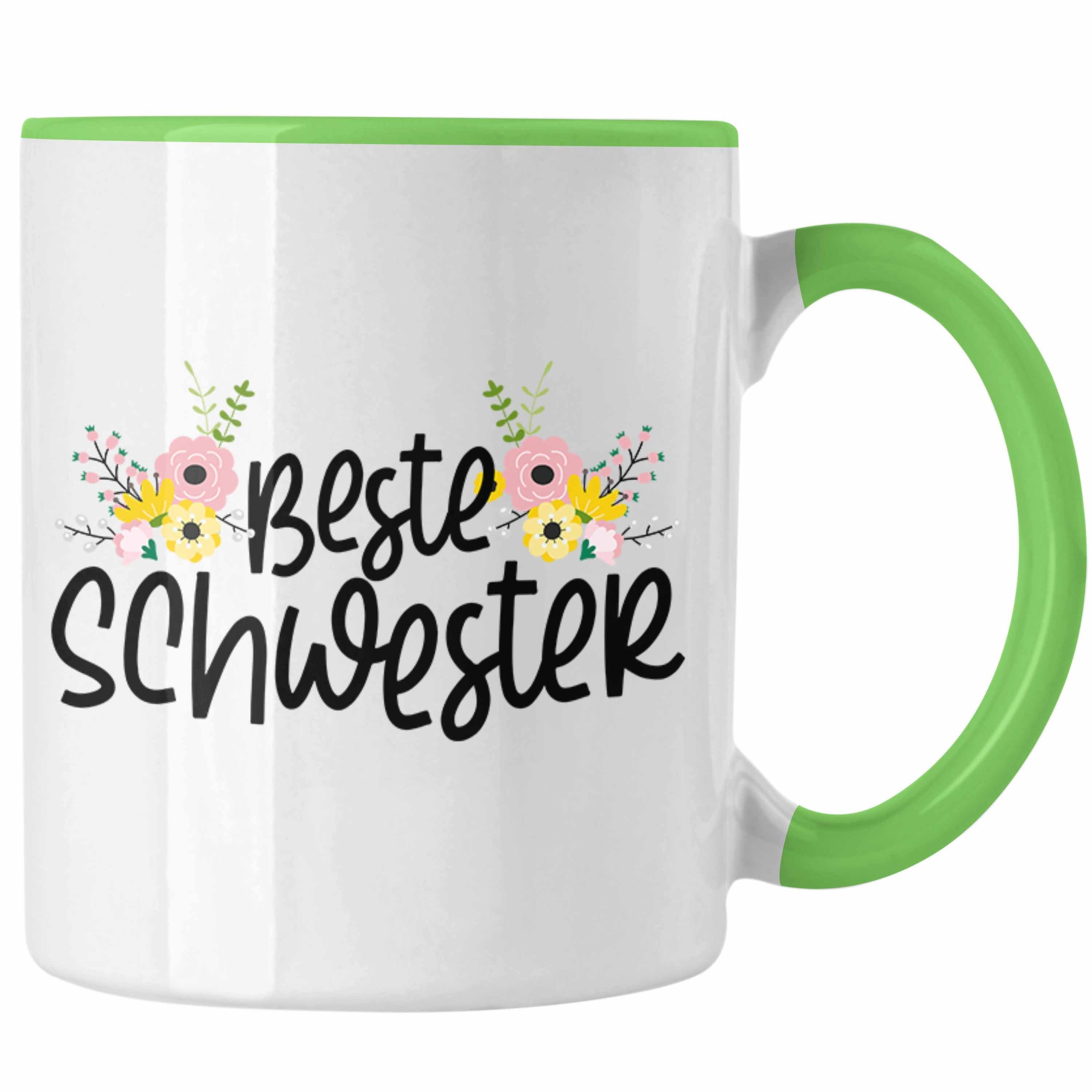 Trendation Tasse Trendation - Beste Schwester Tasse Geschenk Schwesterherz Lustiger Spruch Geburtstag Schwester Grün