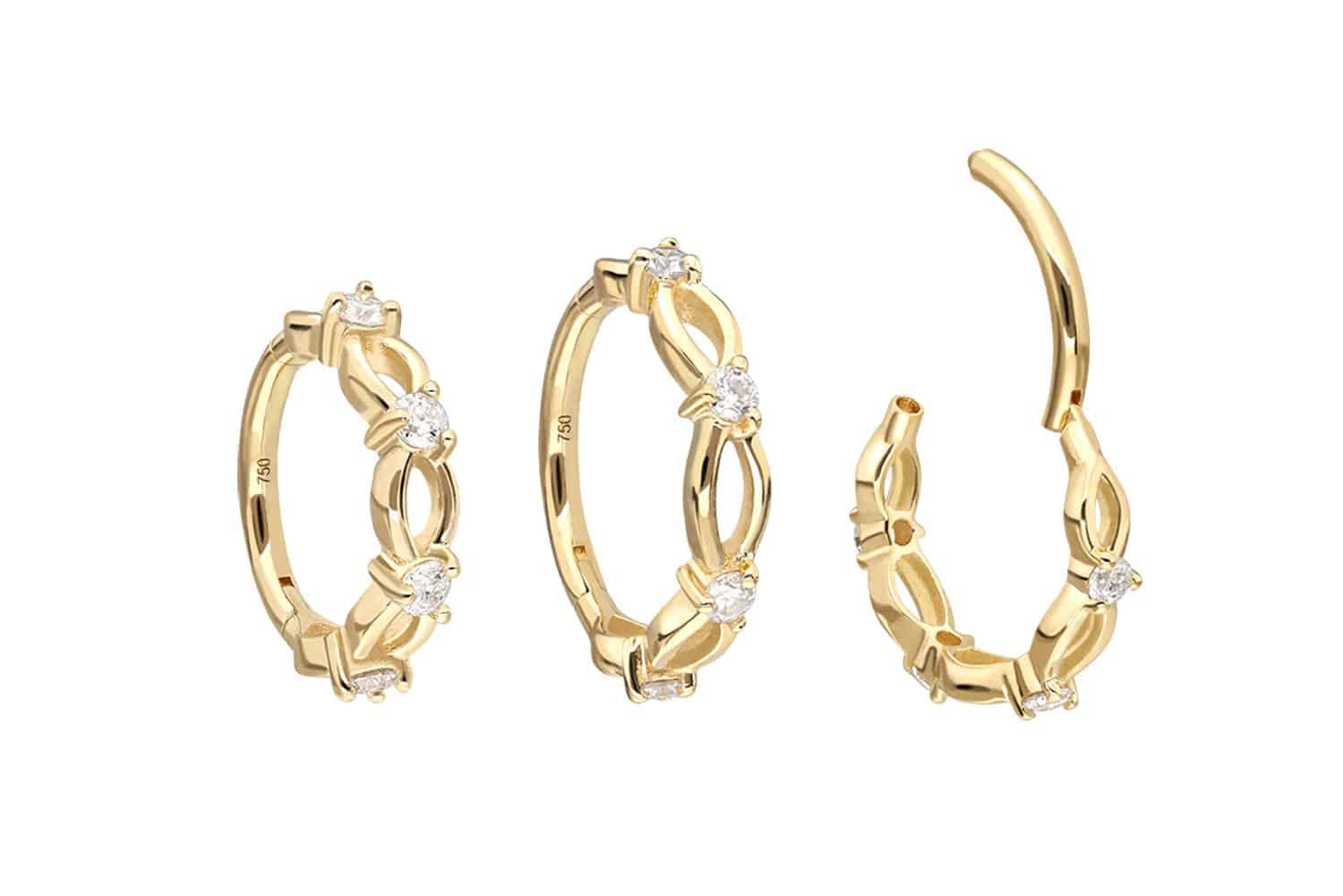 PIERCINGLINE Nasenpiercing 18 Karat Gold Segmentring Clicker MOISSANITE + DOPPELT GEDREHT (Clicker, 1-tlg), Ohrpiercing für Conch, Helix, Tragus, Daith, Lobe