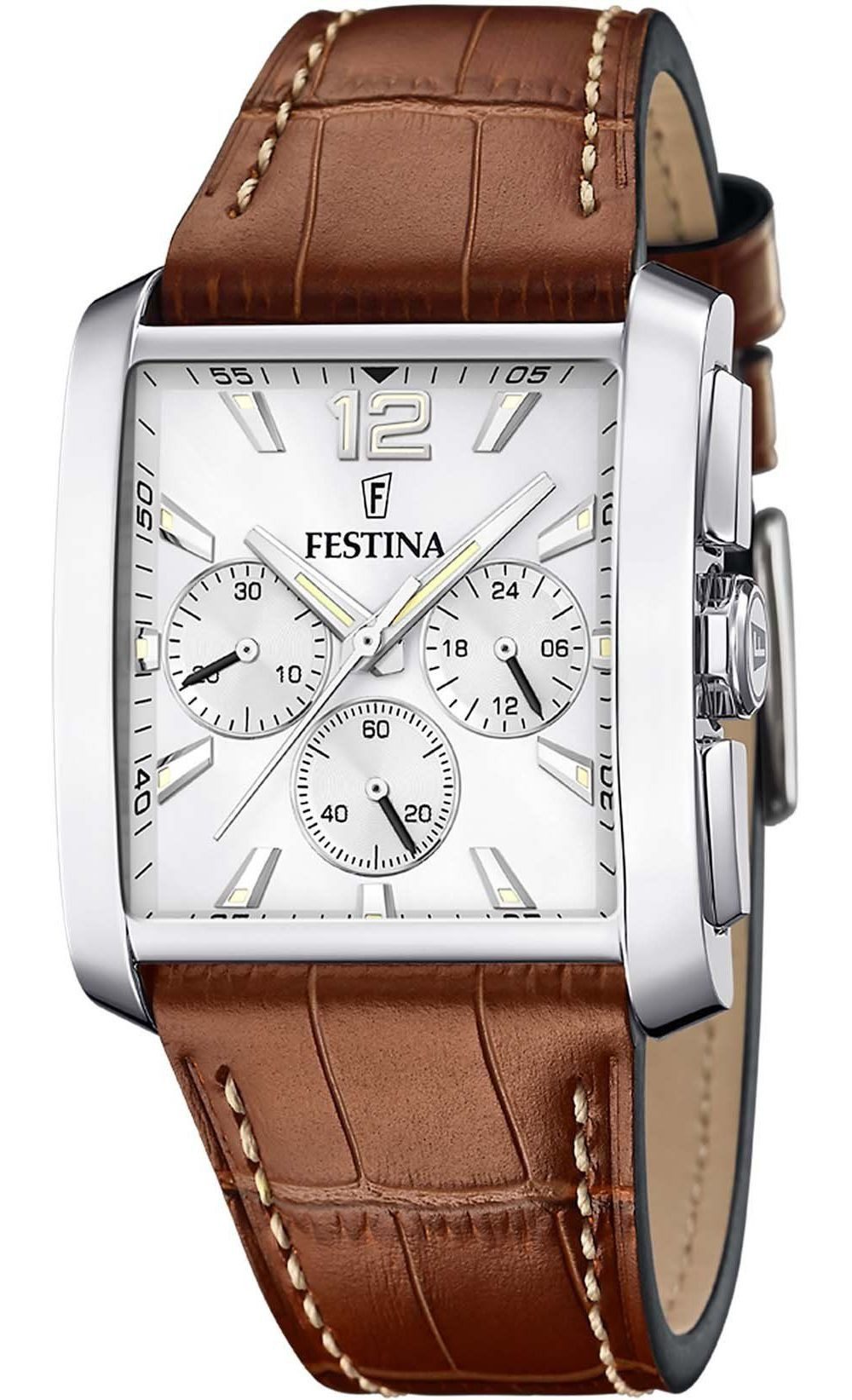 Festina Chronograph F20636-1 Silbern Lederband Braun 38x37 mm günstig online kaufen