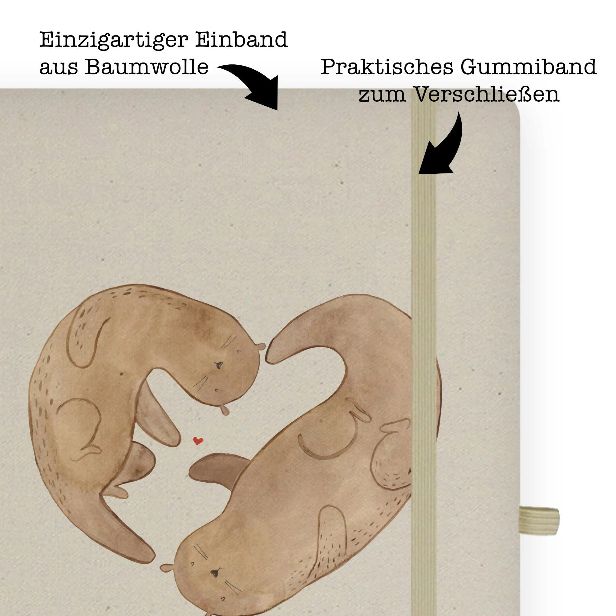 Thumbnail - Mr. & Mrs. Panda Notizbuch Otter Herz - Transparent - Geschenk, Seeotter, Stoff Notizbuch A4, Ve Mr. & Mrs. Panda, Bezau...