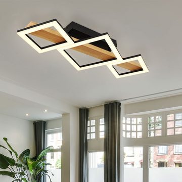 Globo LED Deckenleuchte, LED-Leuchtmittel fest verbaut, LED Deckenleuchte Holz Wohnzimmerlampe Designleuchte Deckenlampe