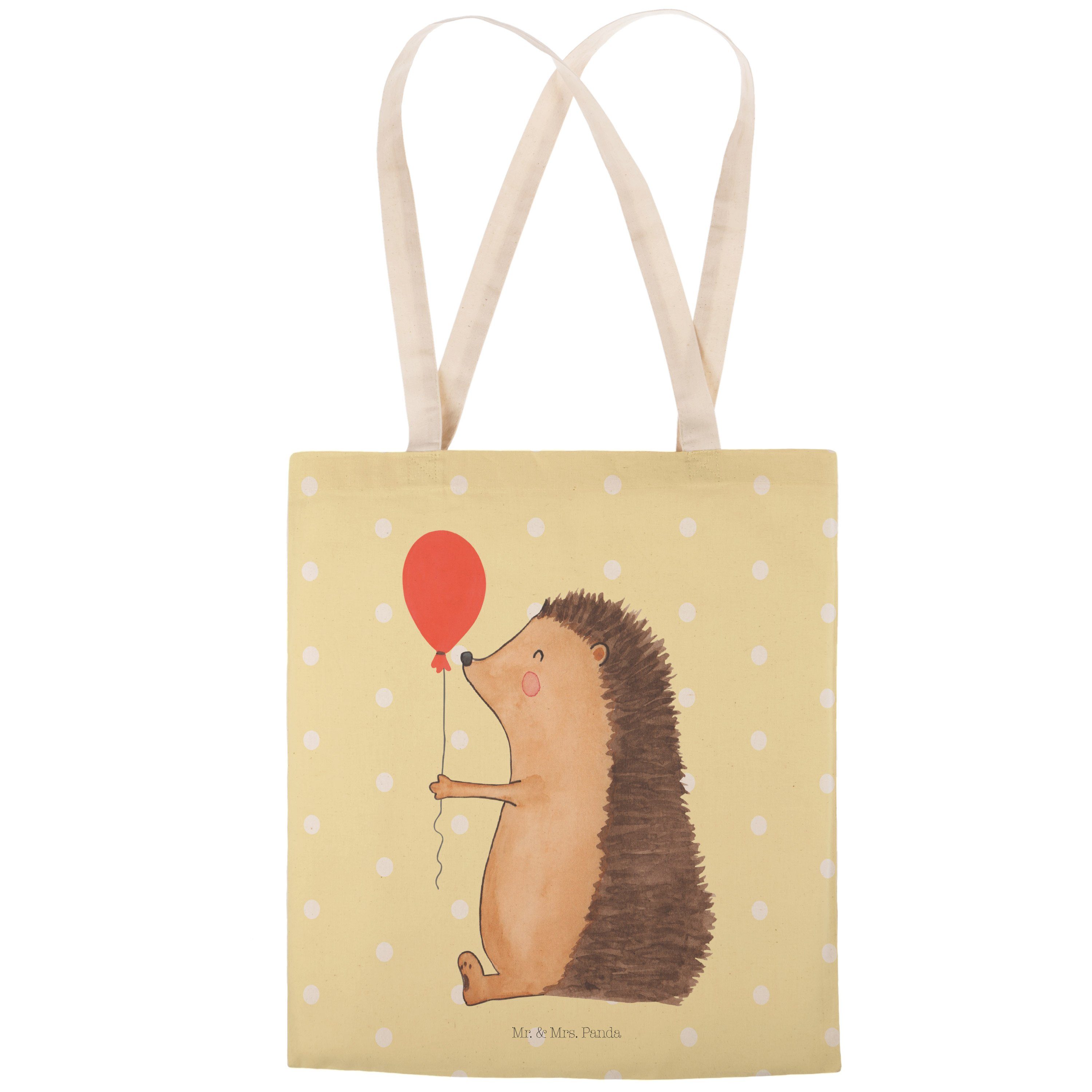 Mr. & mit Glück Gelb - Pastell Mrs. Igel Geschenk, Geburtstagskind, - Tragetasche (1-tlg) Panda Luftballon