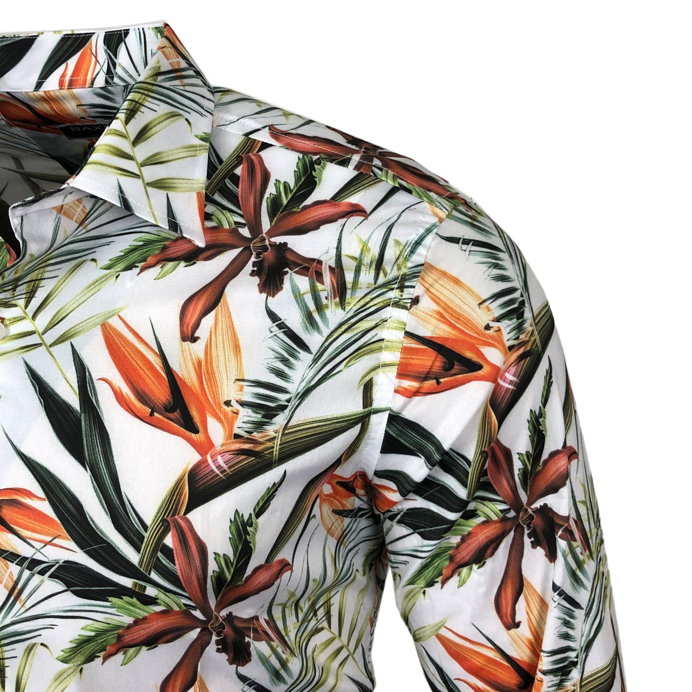 Baxboy Langarmhemd Baxboy Herren Hemd Freizeitshemd Langarm Blumen Casual Shirt