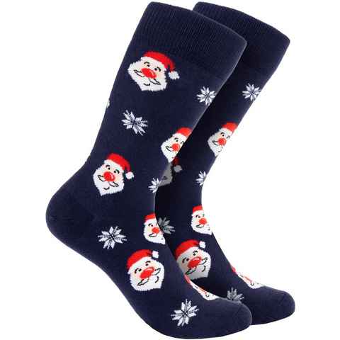 BRUBAKER Socken Herren Weihnachtssocken - Buntes Weihnachtsmotiv Weihnachtsmänner (One Size, 1-Paar, Männer Crew Socks - Geschenk Weihnachten) Kuschelsocken für die Weihnachtszeit Baumwolle