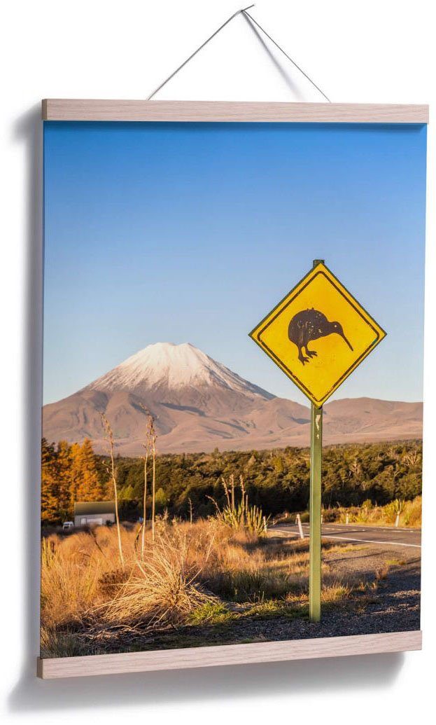 (1 St), Straßenschild Schriftzug Achtung Kiwi, Wandposter Bild, Wall-Art Wandbild, Poster, Poster