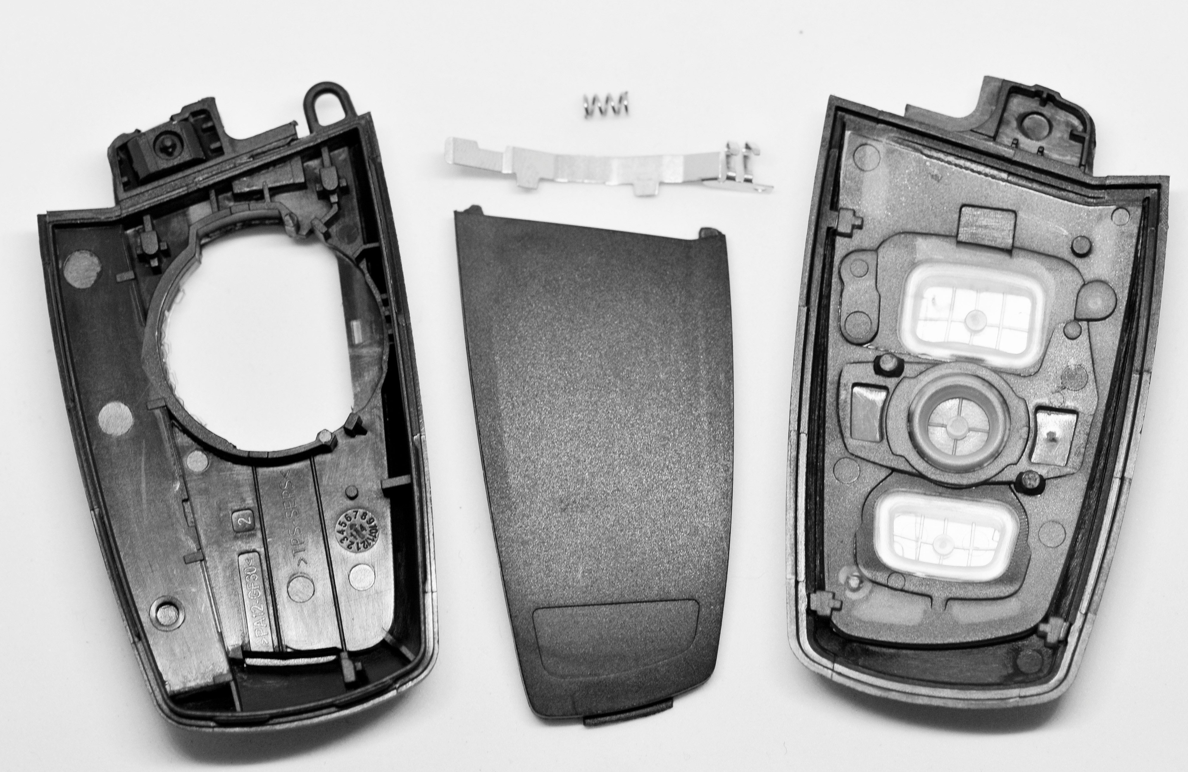 mt-key Auto Schlüssel Smartkey 3 Tasten Ersatz Gehäuse + passende CR2450 Knopfzelle, CR2450 (3 V), für BMW Funk Fernbedienung