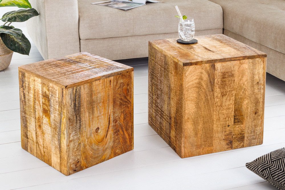 riess-ambiente Beistelltisch CURACAO 40cm natur (Set, 2-St., 2x Couchtisch), Wohnzimmer · Mango-Massivholz · Würfel · handmade · lackiert · Design