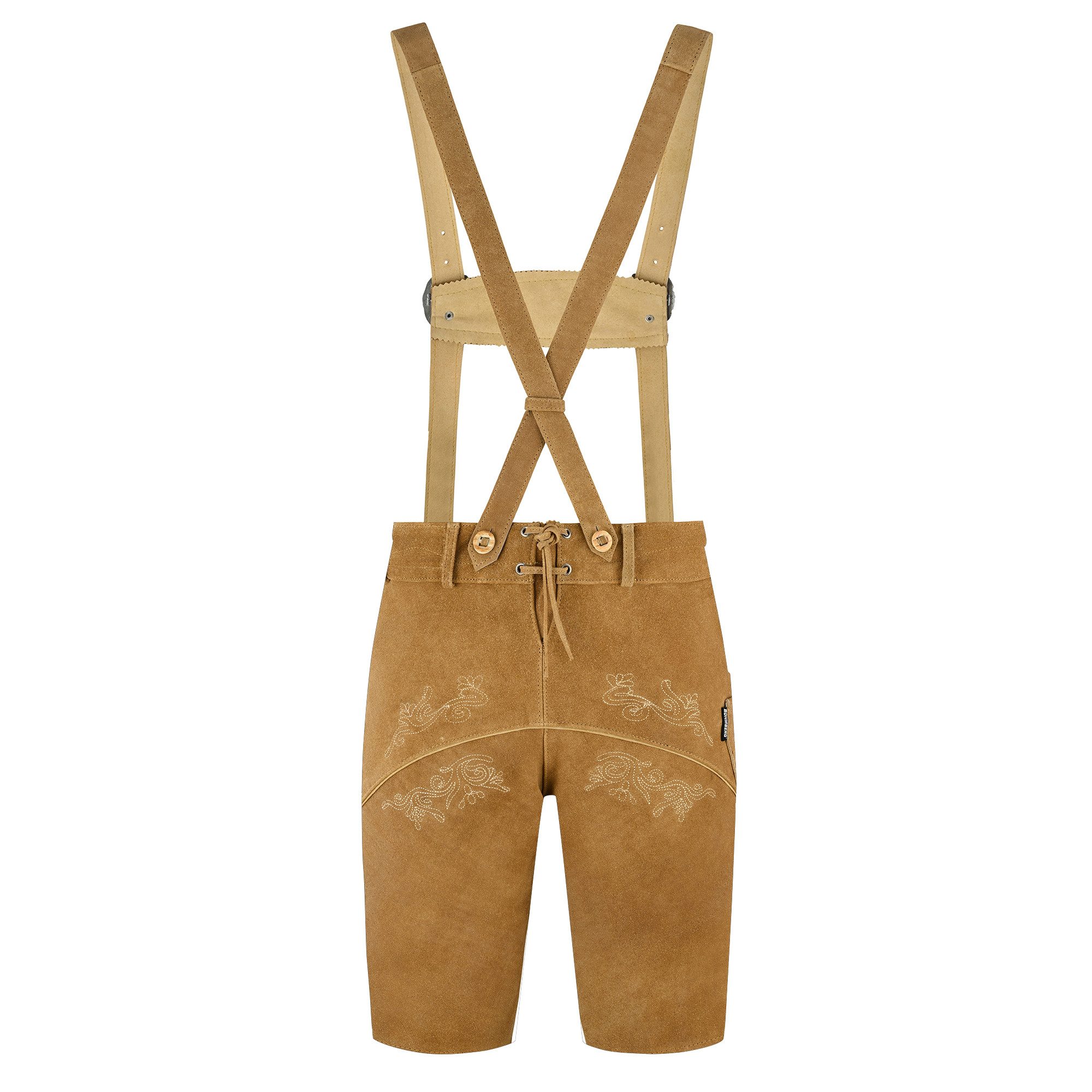 BOHMBERG Trachtenlederhose Damen Lederhose knielang Echtleder mit Hosenträgern Hellbraun
