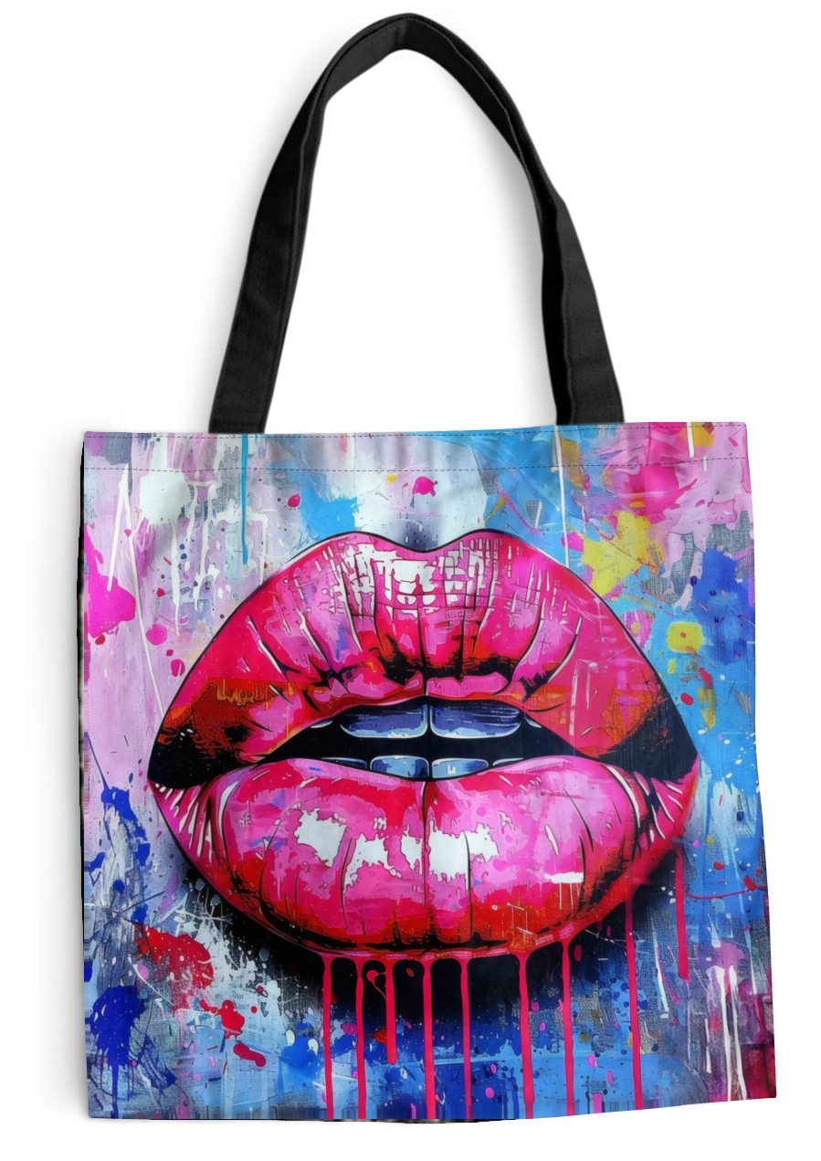 MuchoWow Shopper Graffiti - Lippen - Hellrosa - Gemalt, Handtasche, Damen und Herren, Schultertasche, Umhängetasche, Tote Bag