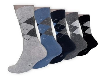 Die Sockenbude Freizeitsocken JACQUARD - Herrensocken (Bund, 5-Paar, schwarz grau blau) mit Komfortbund ohne Gummi