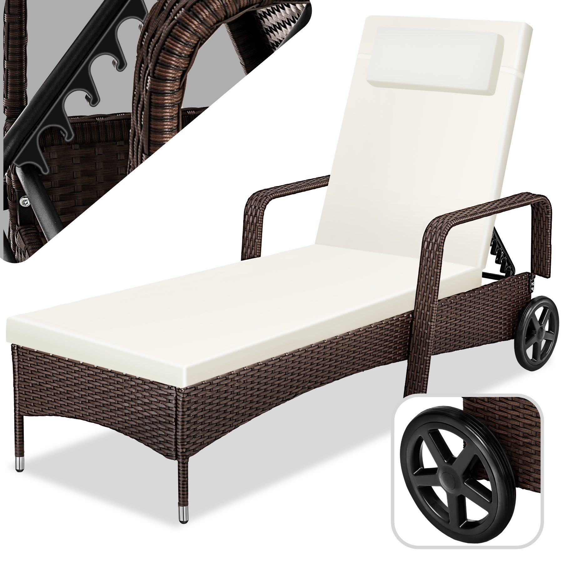 tectake Gartenliege »Sonnenliege Rattan mit Rollen« Rattan.info