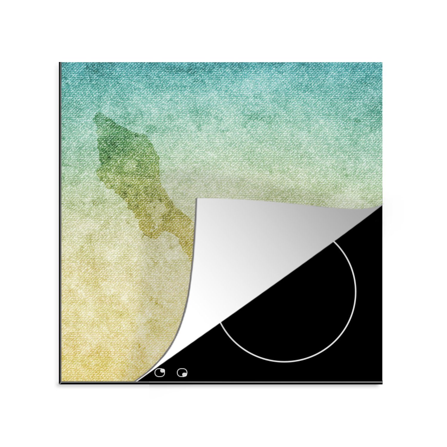 von küche Illustration Ceranfeldabdeckung, farbigen (1 für Arbeitsplatte Herdblende-/Abdeckplatte 78x78 einem Curaçao auf cm, Eine MuchoWow tlg), Hintergrund, Vinyl,