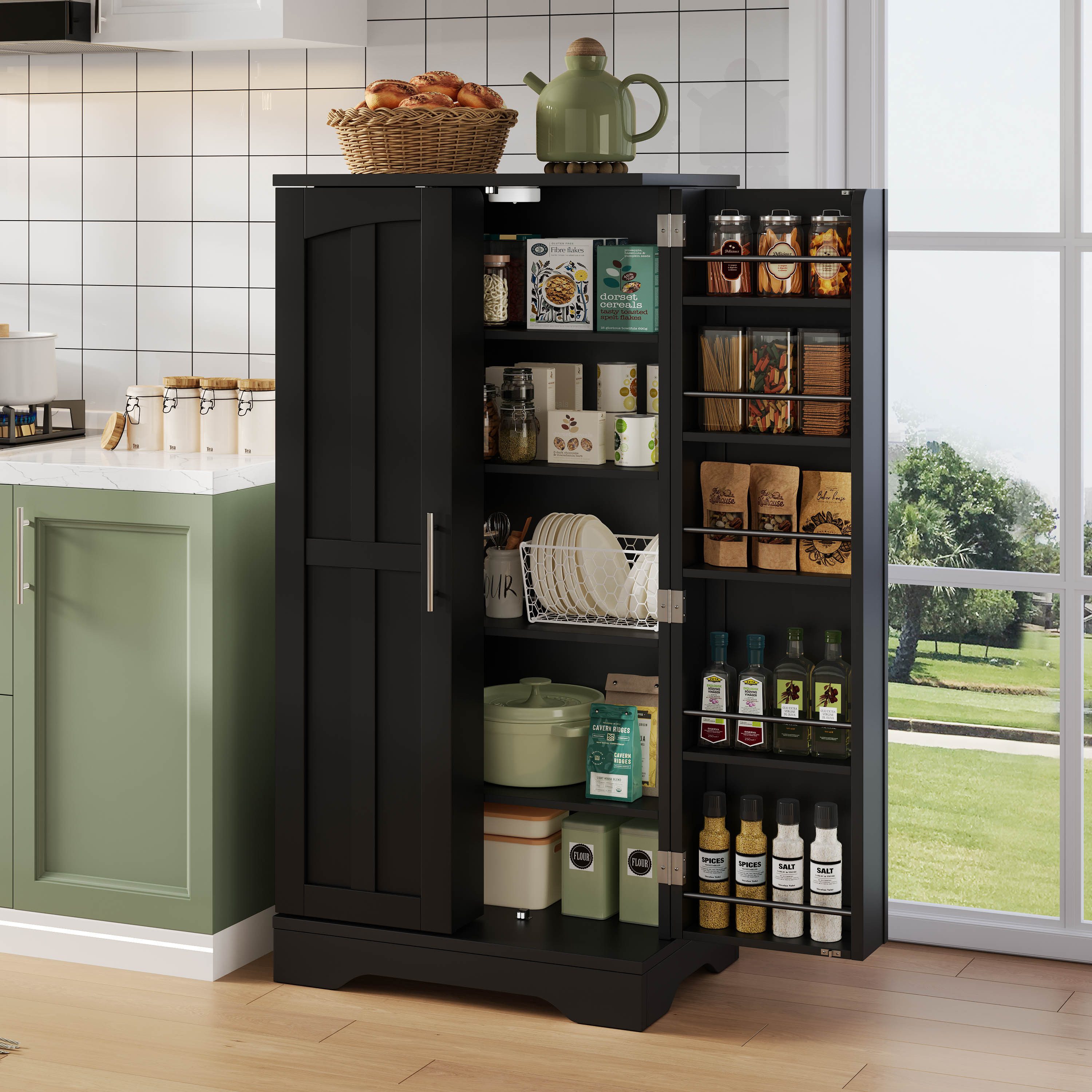 OKWISH Sideboard Modernes Küchenschrank (mit LED-Sensorlicht – großer 2-türiger Aufbewahrungsschrank, 1 St., 120x60x40xcm), ideal für Küche & Wohnzimmer