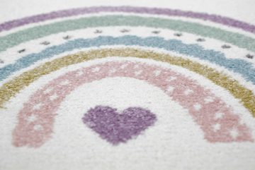 Kinderteppich Kinderzimmer Teppich Spielteppich Regenbogen Punkte Herzchen Wolken rosa creme grau, Teppich-Traum, rechteckig, Höhe: 13 mm
