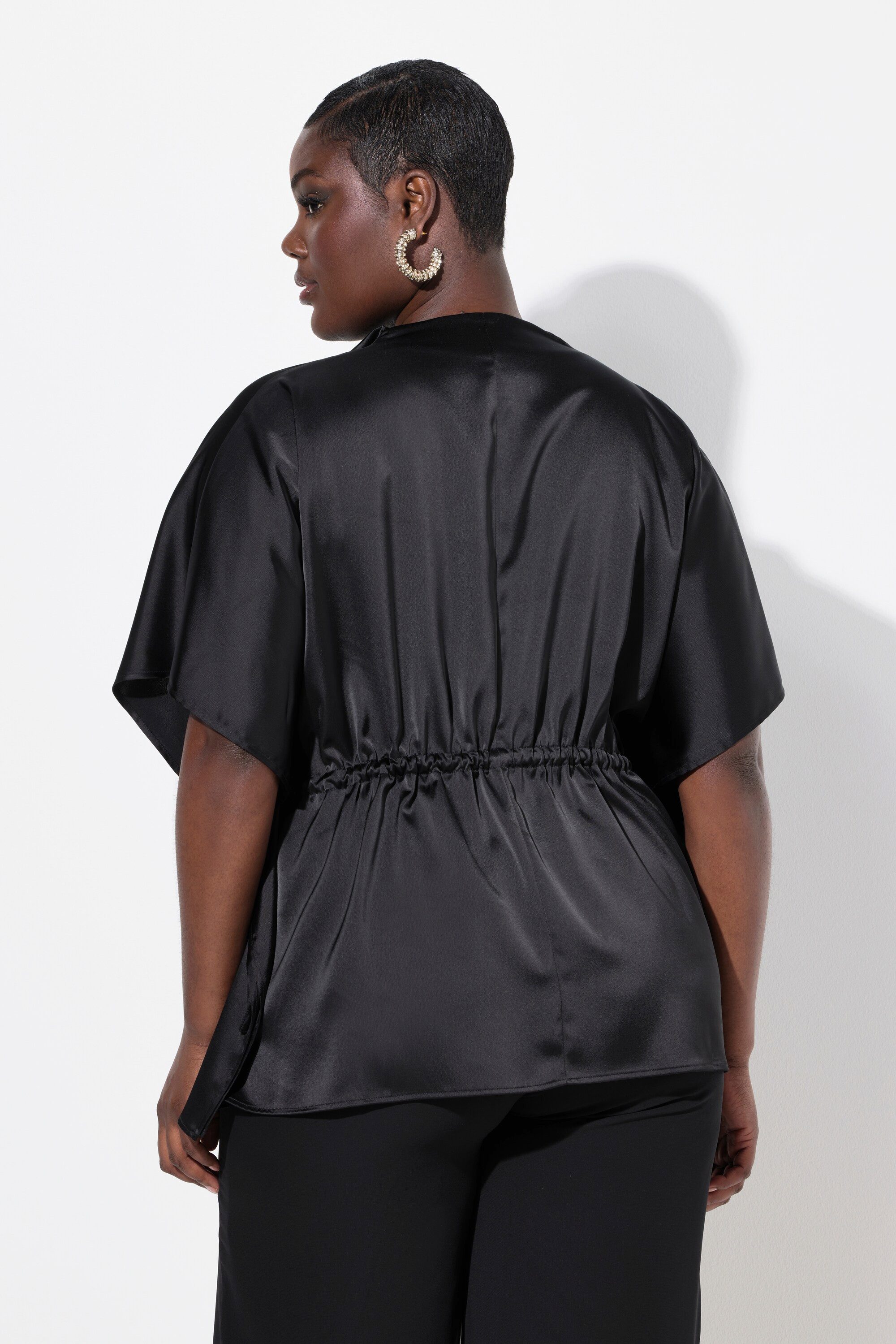 Ulla Popken Tunika Shirtbluse oversized Wasserfall-Ausschnitt Halbarm