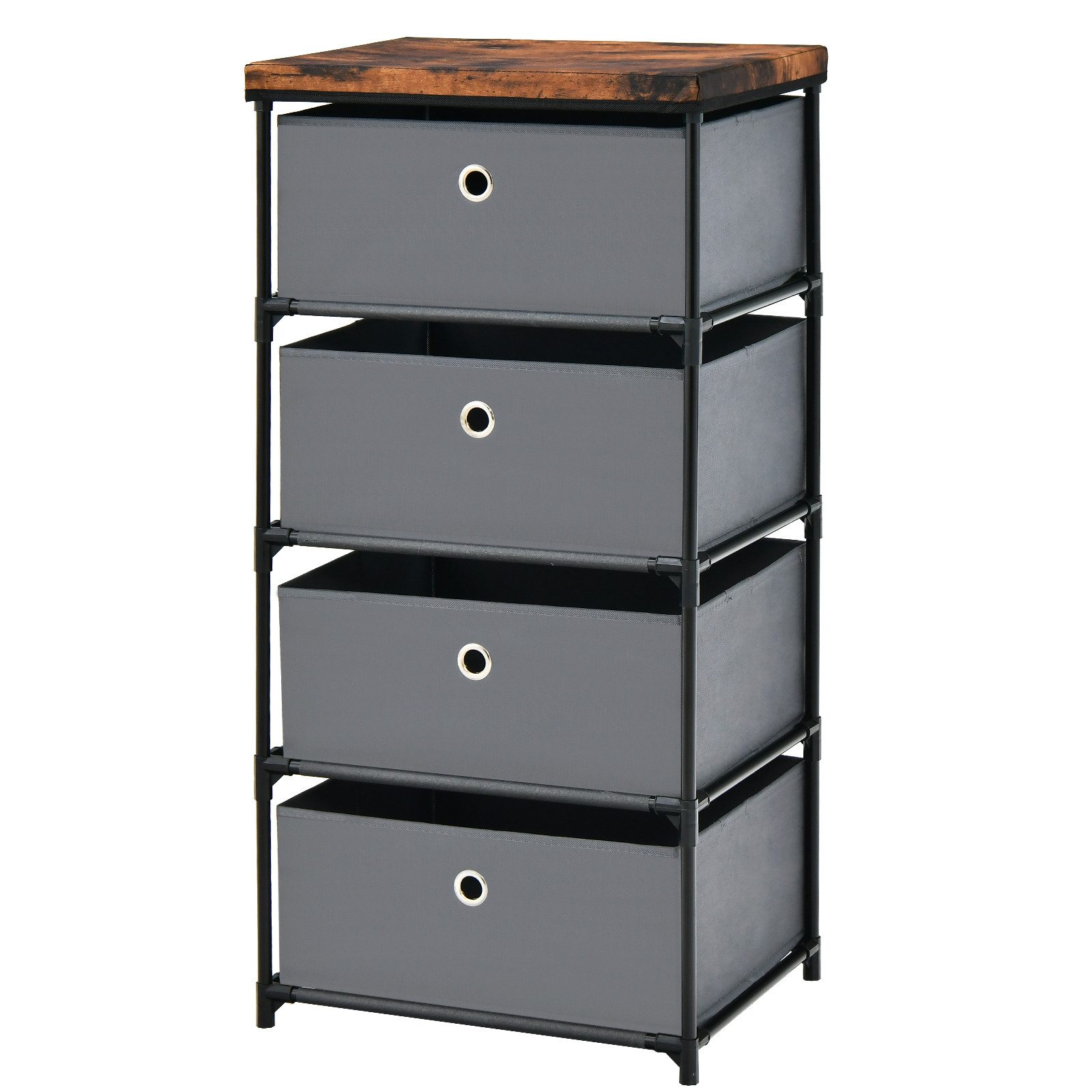 COSTWAY Nachttisch (1-St), mit 4 klappbarem Stoffschubladen, Metallrahmen, 42x33,5x84,5cm