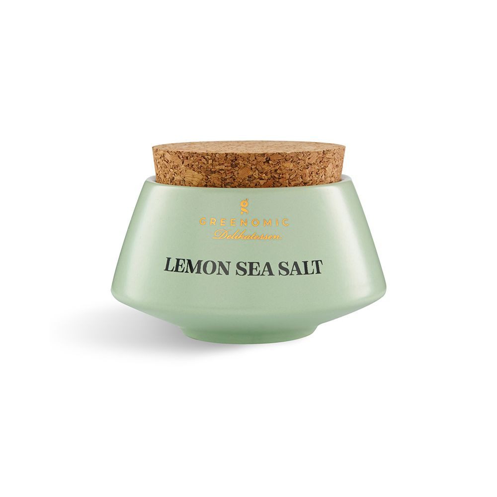 Greenomic Gewürzbehälter Keramik Gewürzschale Japanischer Stil mit 45g Zitronen Meersalz Misch, mit Korkverschluss