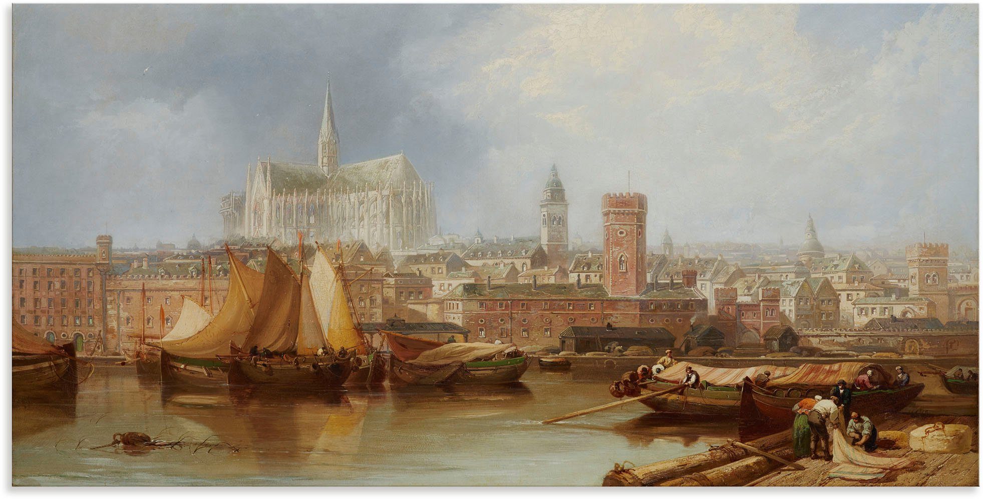 Artland Wandbild Ansicht von Köln, unvollendeter Dom, Bilder von Booten & Schiffen (1 St), als Alubild, Leinwandbild in verschied. Größen