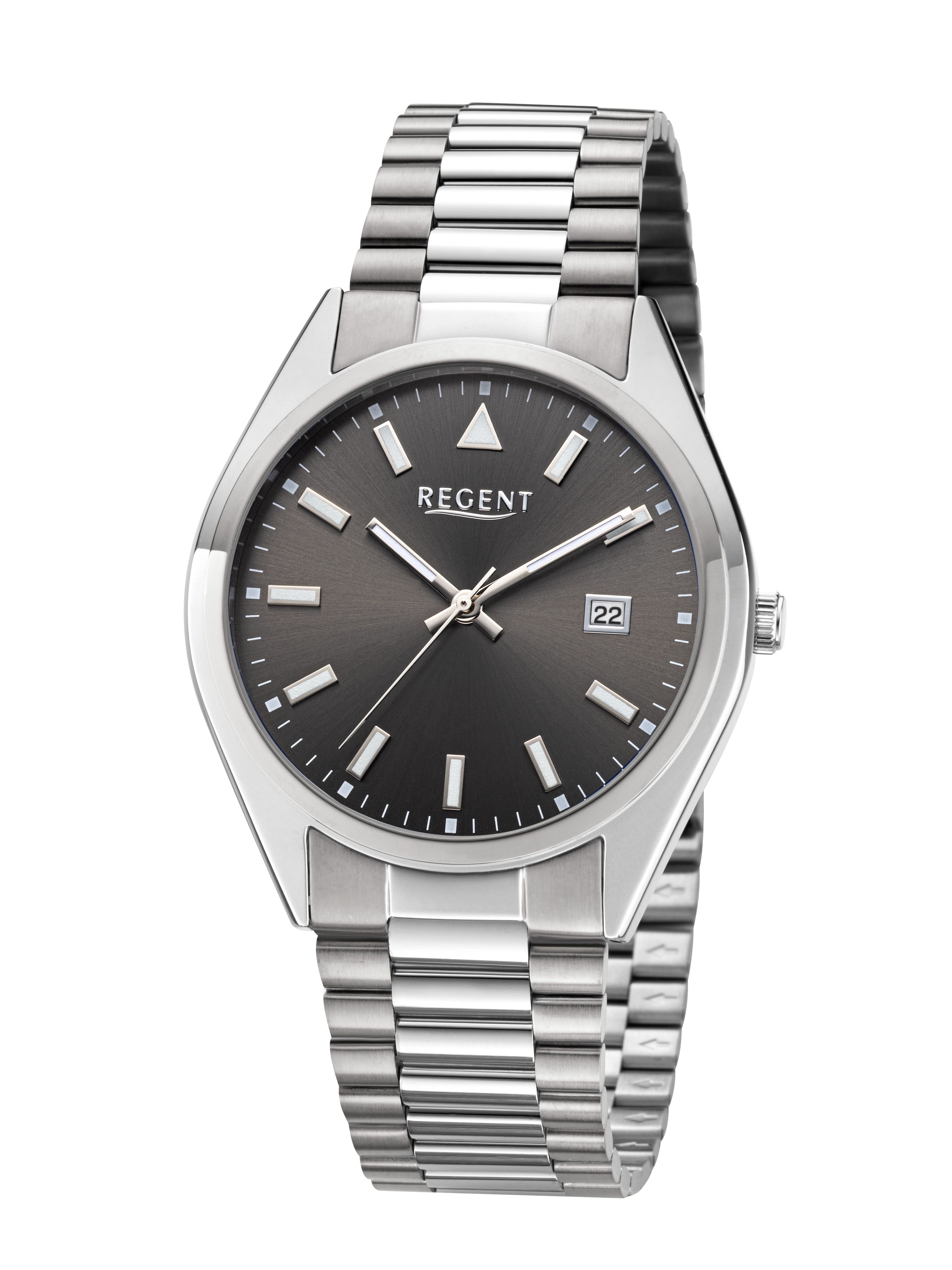 Regent Quarzuhr F1644, Armbanduhr, Damenuhr, Herrenuhr, Edelstahlarmband, analog, Tag