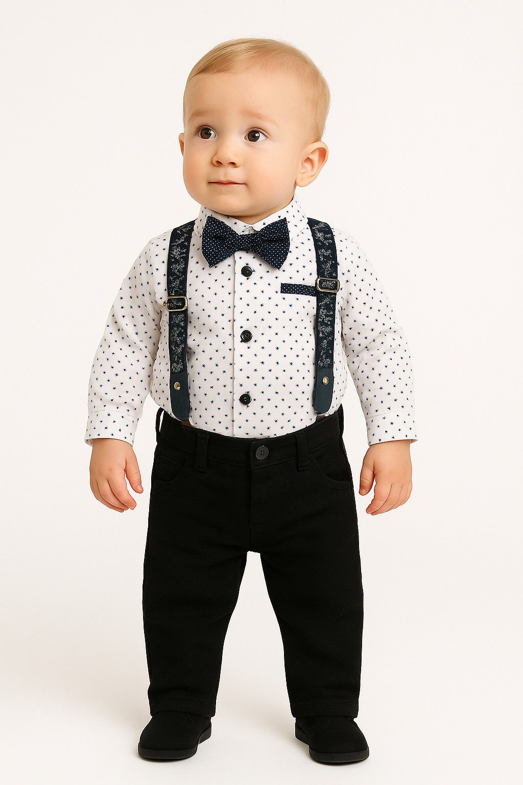 Lorey Medtec Anzug 4-teilig Jungen Outfit, Schwarz-Weiß, Set: Hemd + Hose + Fliege + Hosenträger (Hemd + Hose + Fliege + Hosenträger)