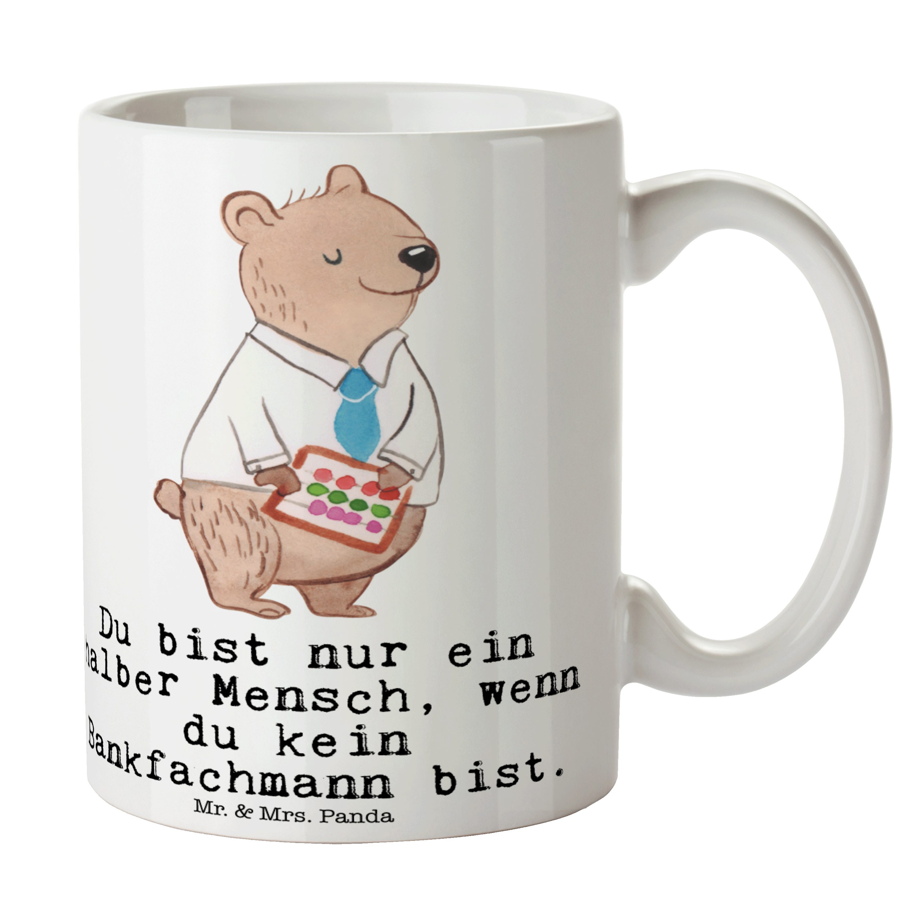 Mr. & Mrs. Panda Tasse Bankfachmann mit Herz - Weiß - Geschenk, Keramiktasse, Arbeitskollege, Keramik