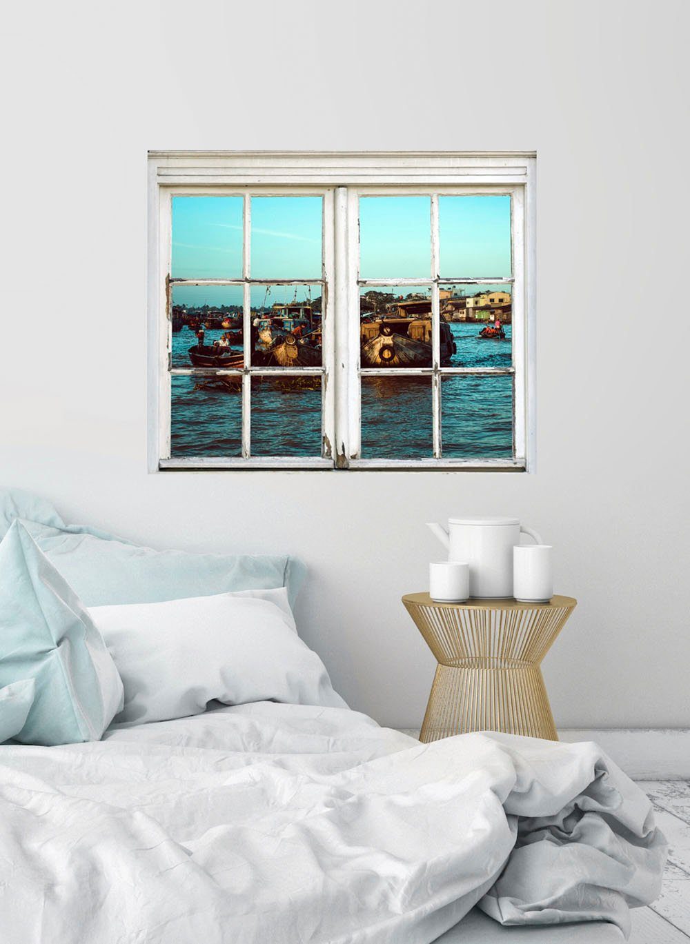 queence Wandsticker Boote auf dem Meer, Wandsticker, Wandbild, selbstklebend, Meer, Boot, Schiffe