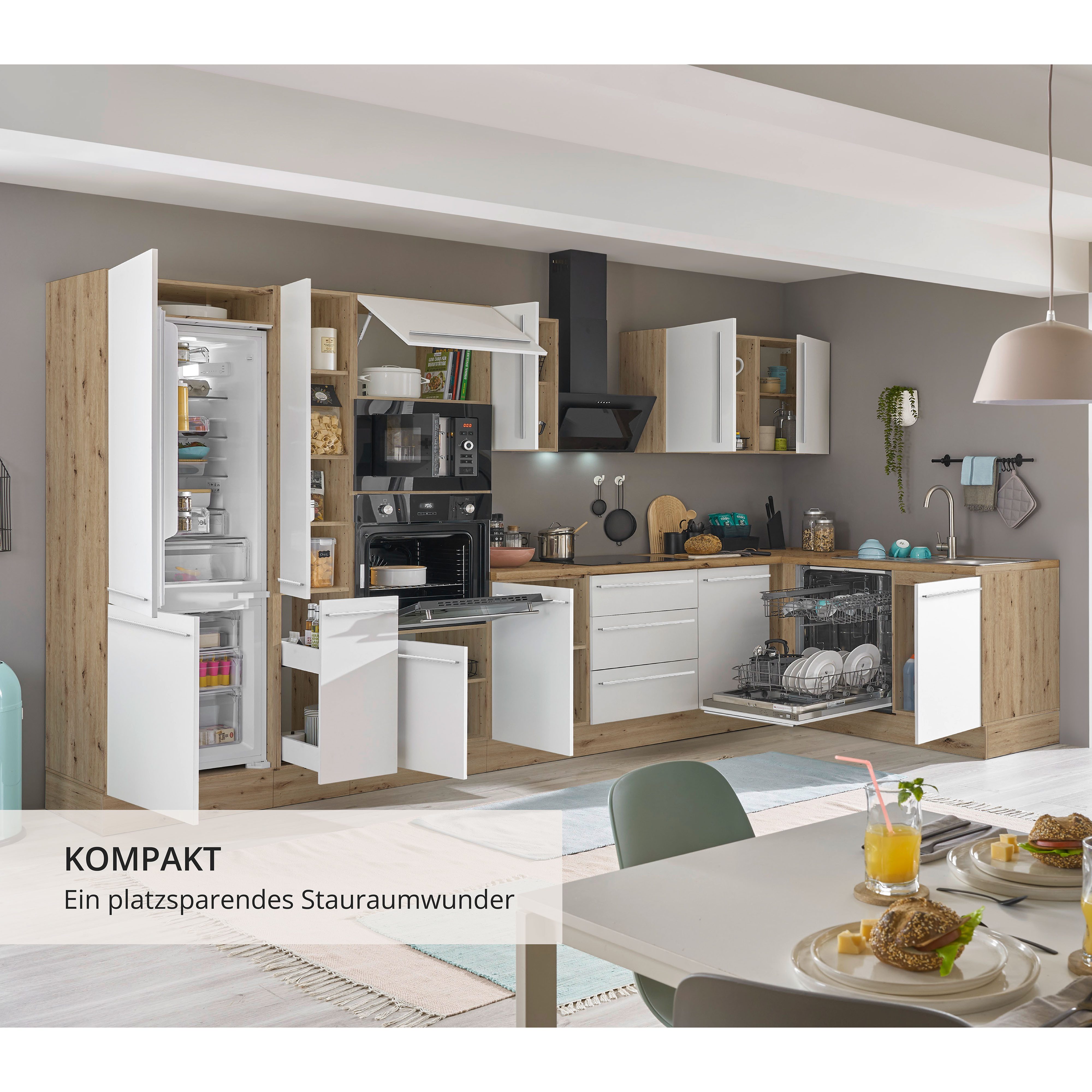 KOCHSTATION Winkelküche Florida, Stellbreite 370x175 cm, wahlweise mit E-Geräten, mit Softclose für Türen und Schubkästen