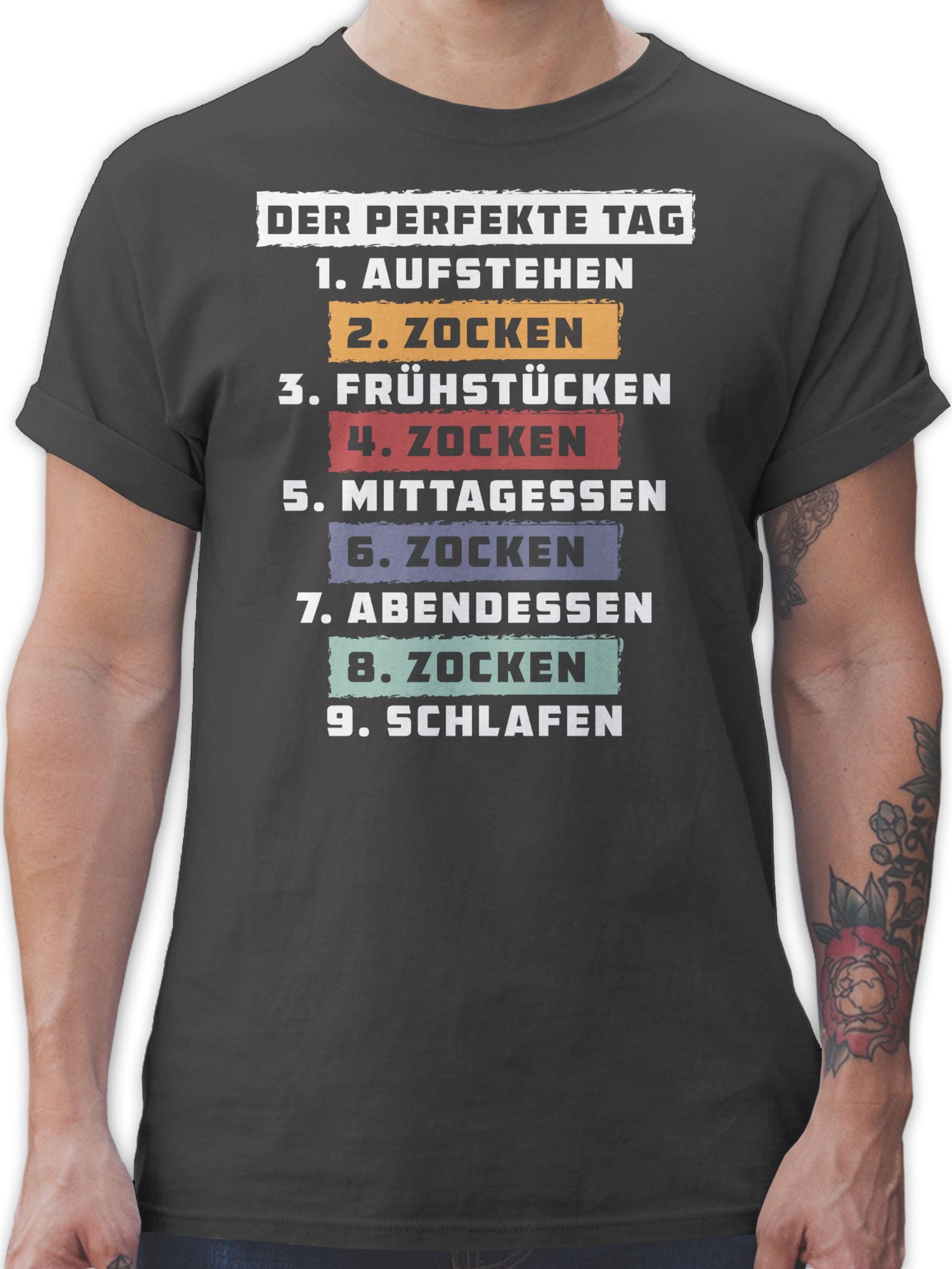 Shirtracer T-Shirt Der perfekte Tag - Zocken - Weiß Nerd Geschenke 03 Dunkelgrau