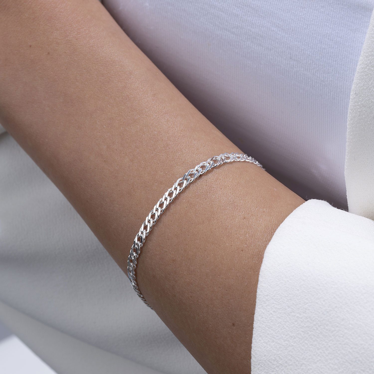 Materia Armkette Damen Silber Zwillings-Panzerkette 3,9mm SA-136, 925 Sterling Silber, rhodiniert – Bild 4 von 5