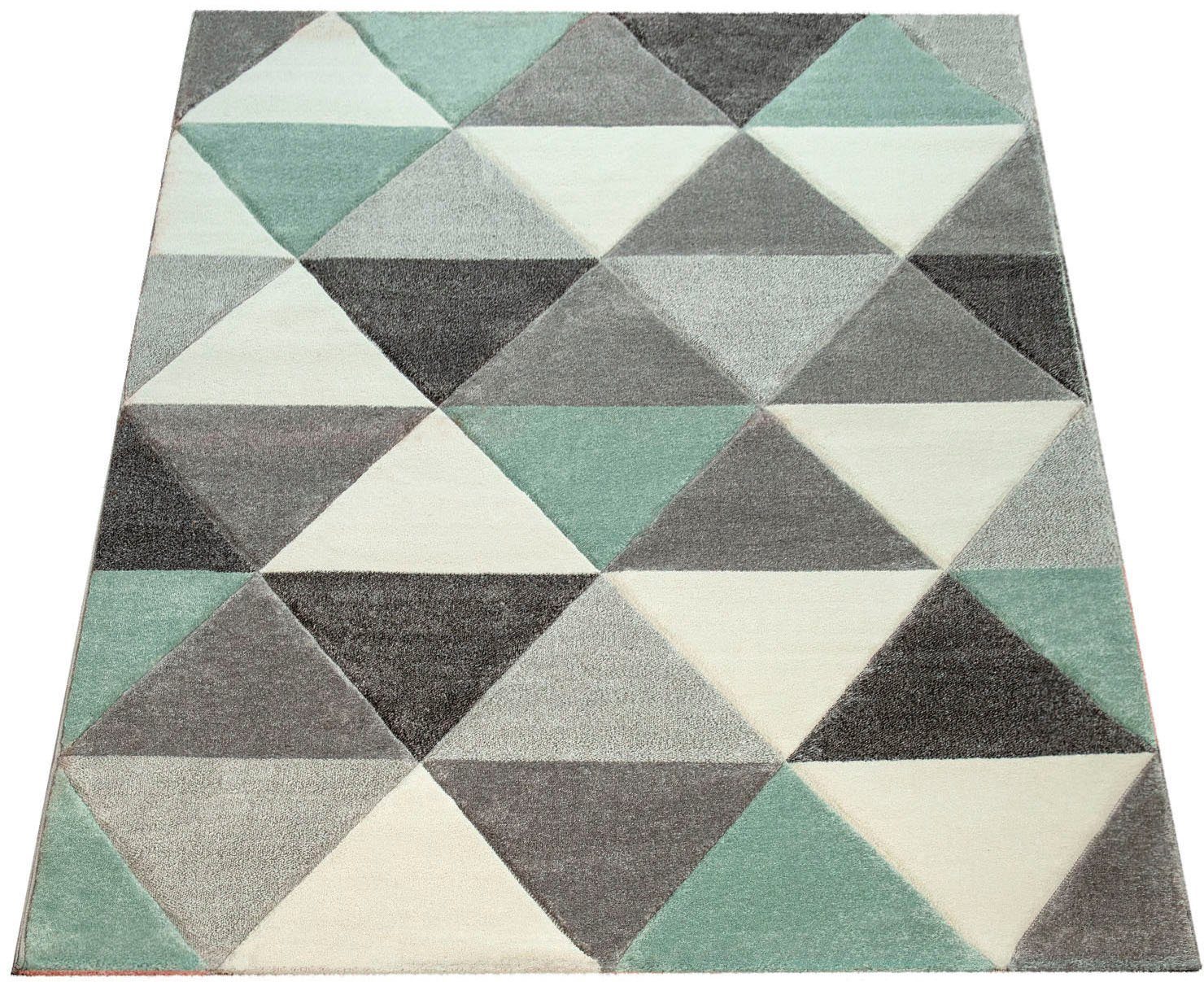 Paco Home Teppich Lara 276, rechteckig, Höhe: 16 mm, Kurzflor, modernes geometrisches Design, Pastell-Farben