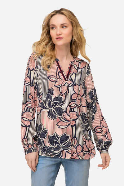 Laurasøn Hemdbluse Bluse Blumen Print Stehkragen Langarm