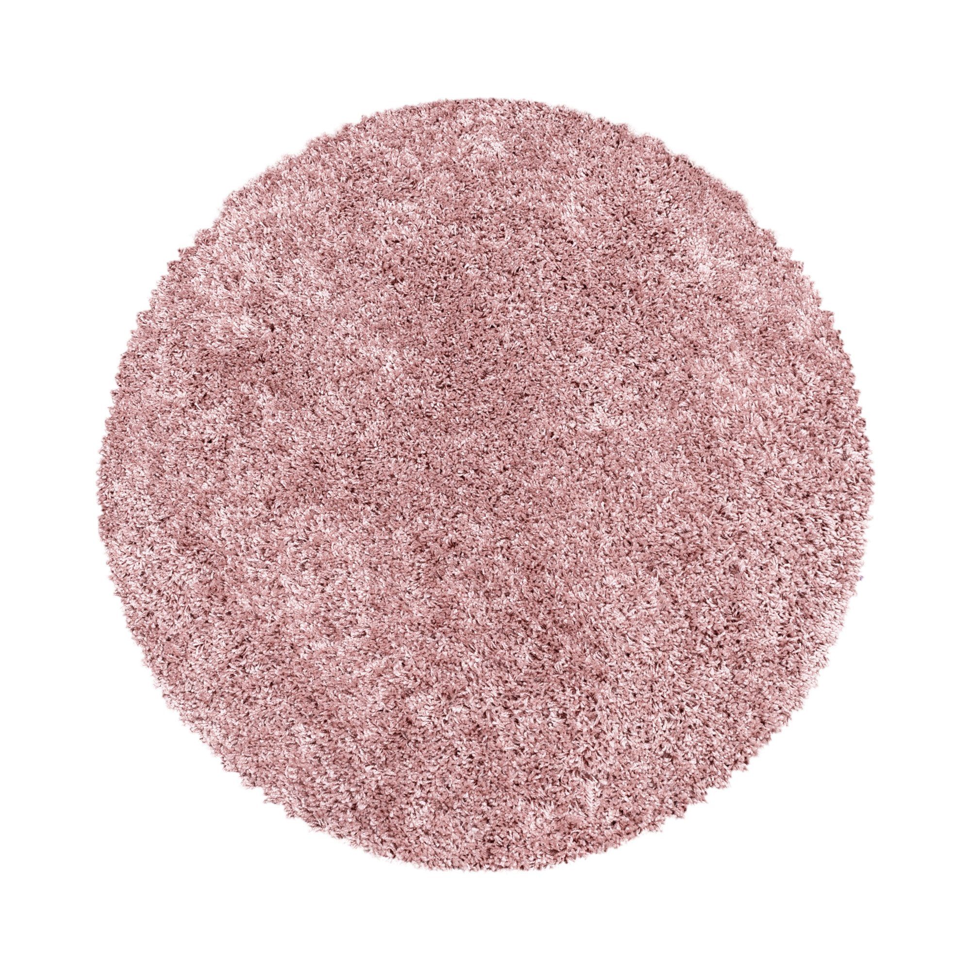 Hochflor-Teppich Unicolor - Einfarbig, Teppich versch. Shaggy und Rund, farben größen Höhe: Einfarbig Carpetsale24, Runder Rosa-2 30 Wohnzimmer mm