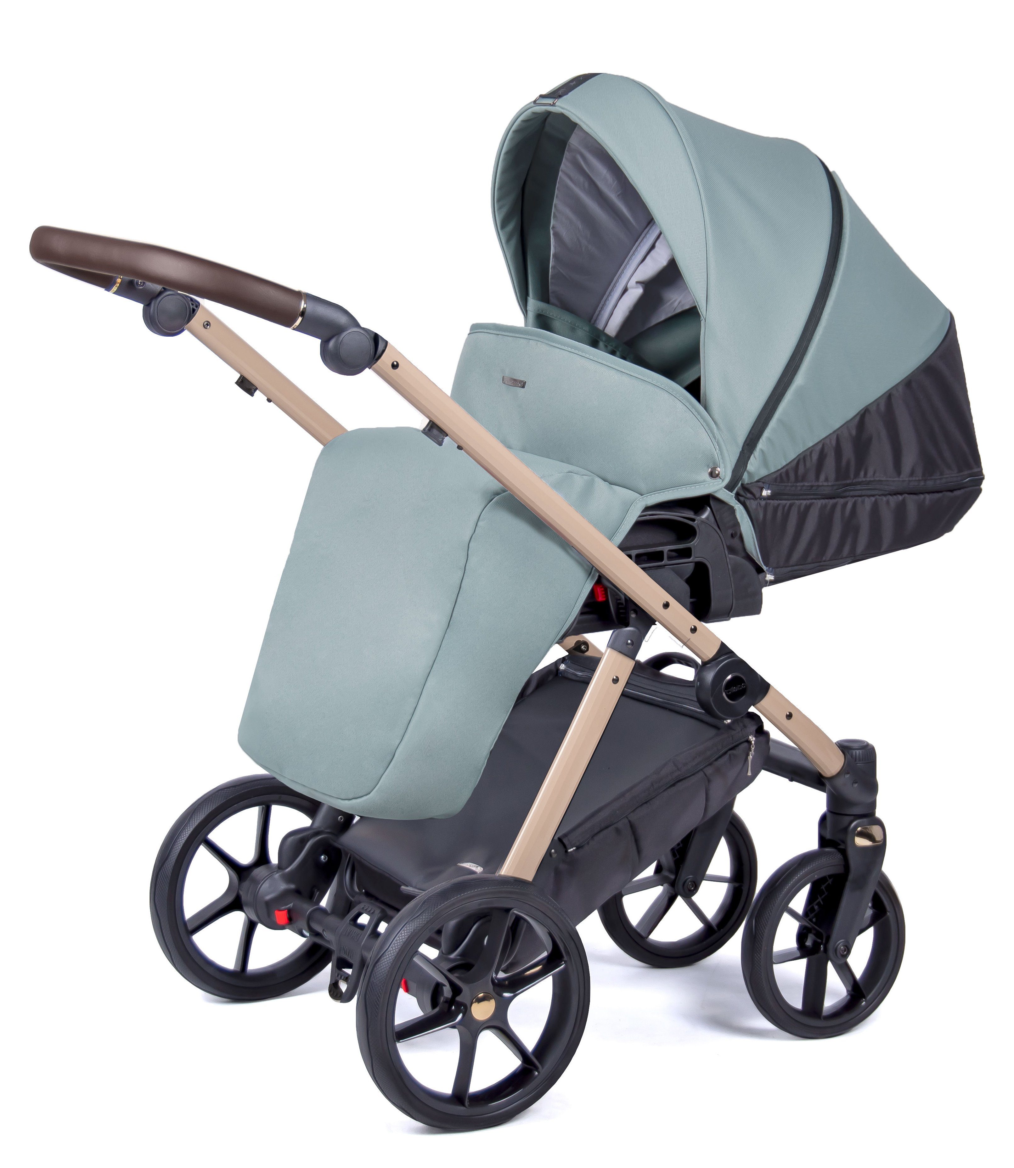 babies-on-wheels Kombi-Kinderwagen 3 in 1 - gestell Designs Teile - Opalgrün 15 beige = in Axxis Kinderwagen-Set 24