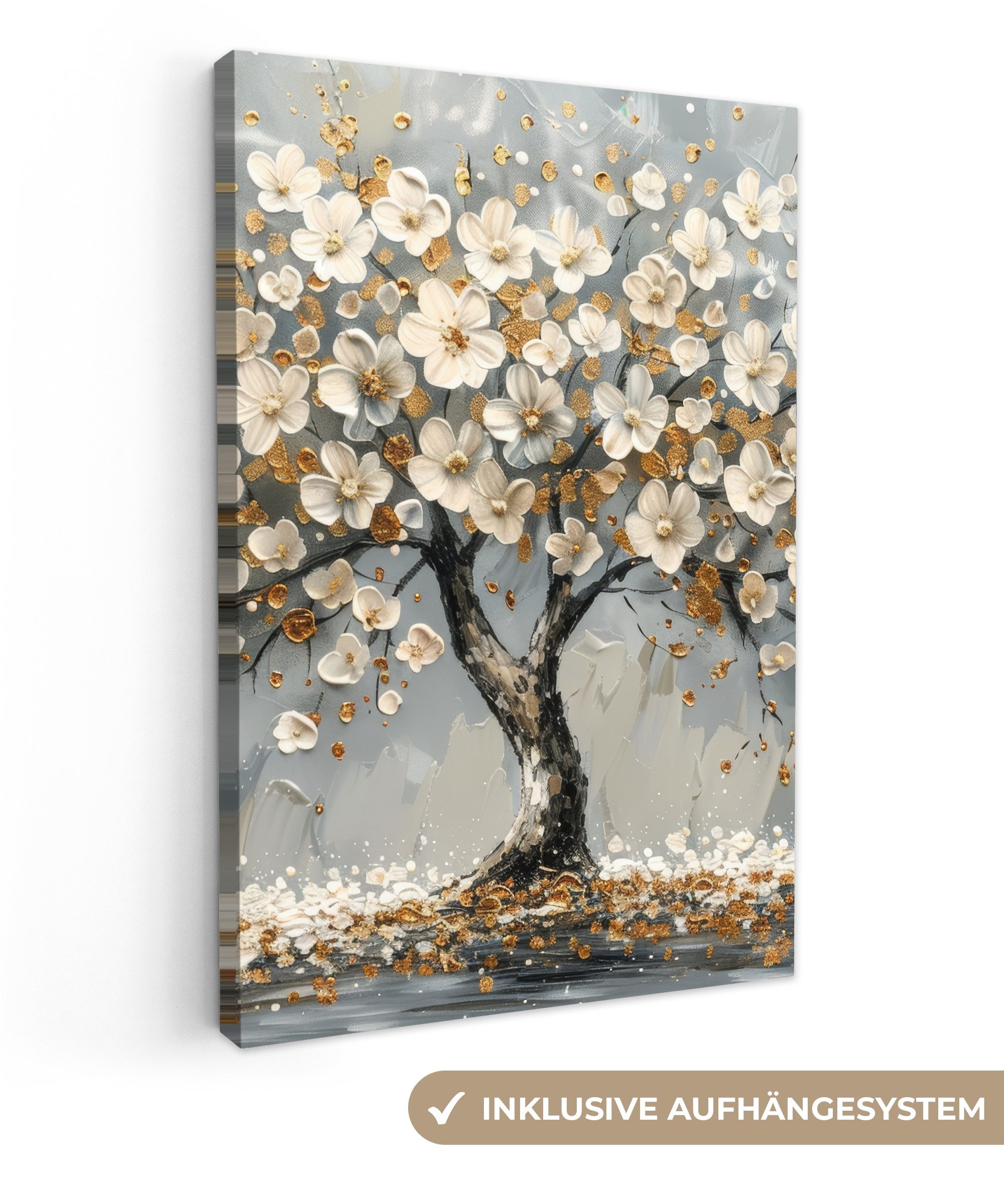 Leinwandbild Baum - Gold - Blumen - Abstrakt - Kunst