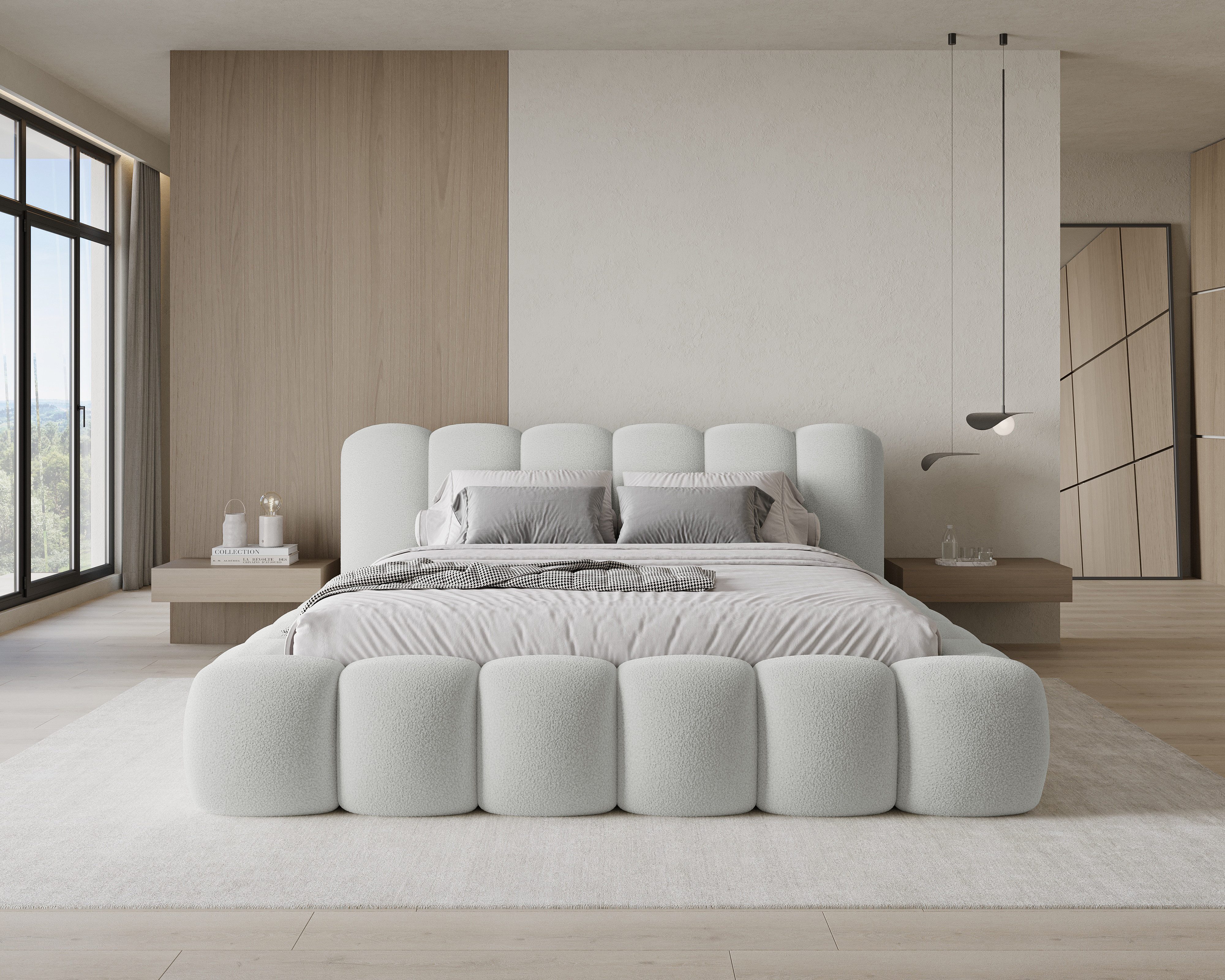 Chilly Möbel Polsterbett Stone Grau Bouclé Stoff 160x200 cm mit Stauraum Quelle 83