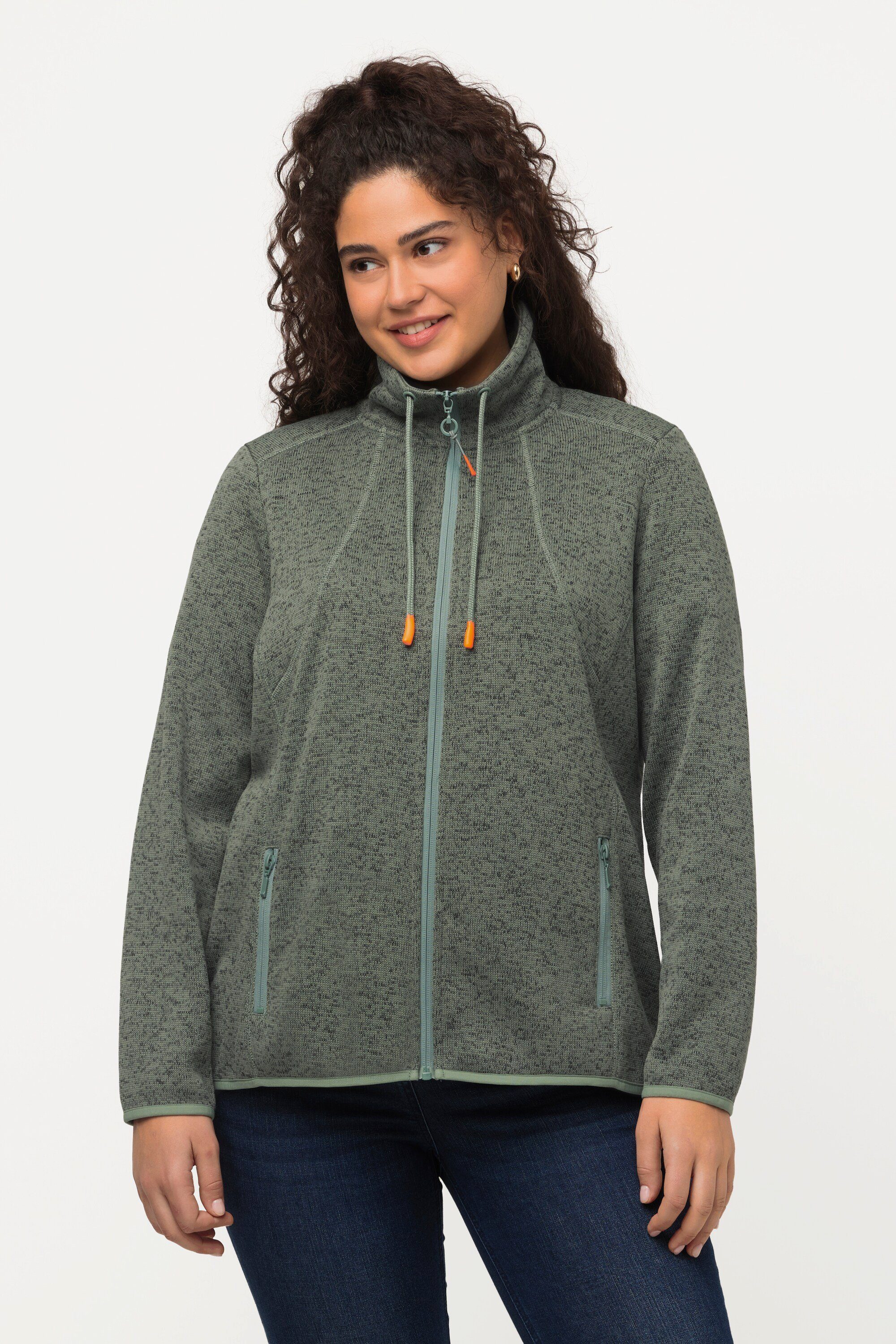 Ulla Popken Sweatjacke Strickfleece-Jacke Reißverschlusstaschen mintgrün