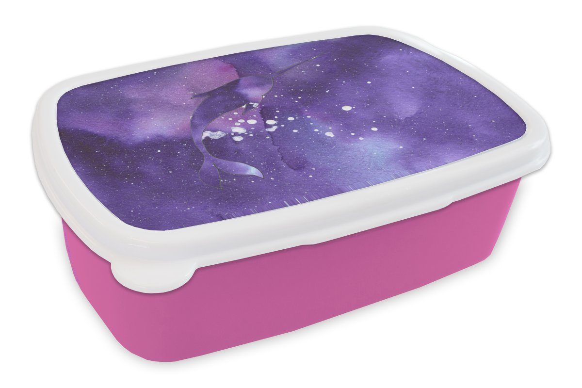 Lieferung zu einem supergünstigen Preis! MuchoWow Lunchbox Narwal - Weltraum Kunststoff, für Erwachsene, Brotbox (2-tlg), rosa Mädchen, Brotdose Kunststoff Snackbox, - Kinder, Farben